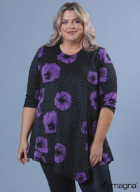 Magna Warm Long Triangle Shirt / Tunic Purple Flower Dots Print