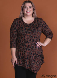 Magna Long Triangle Shirt / Tunic Circular Dot Pattern Rust