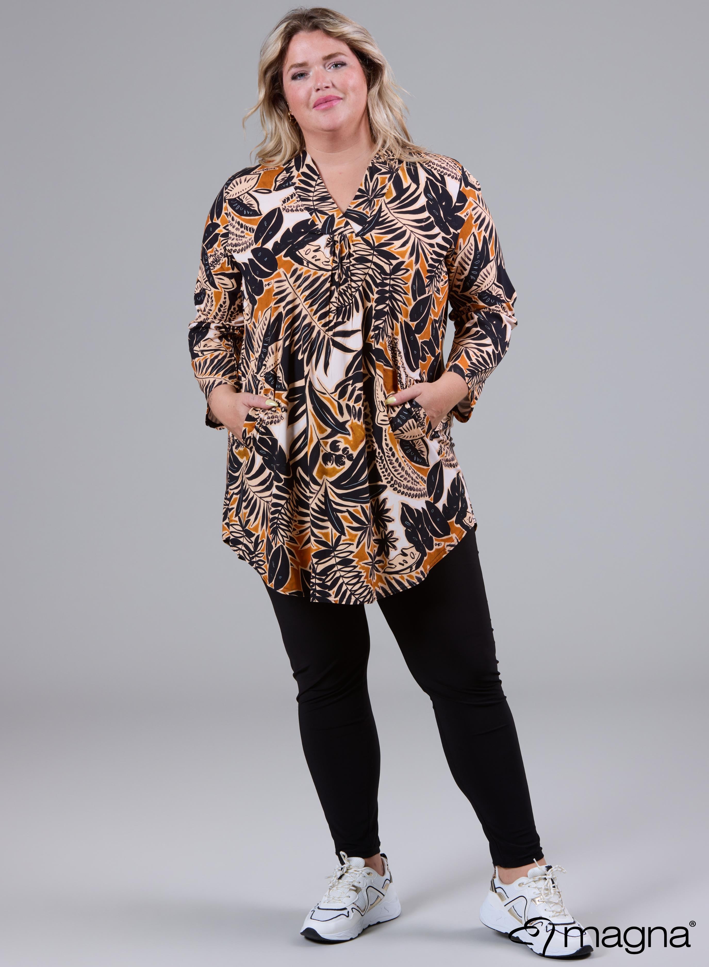 Magna A-line Flowy Tunic Blouse Jungle Print Camel