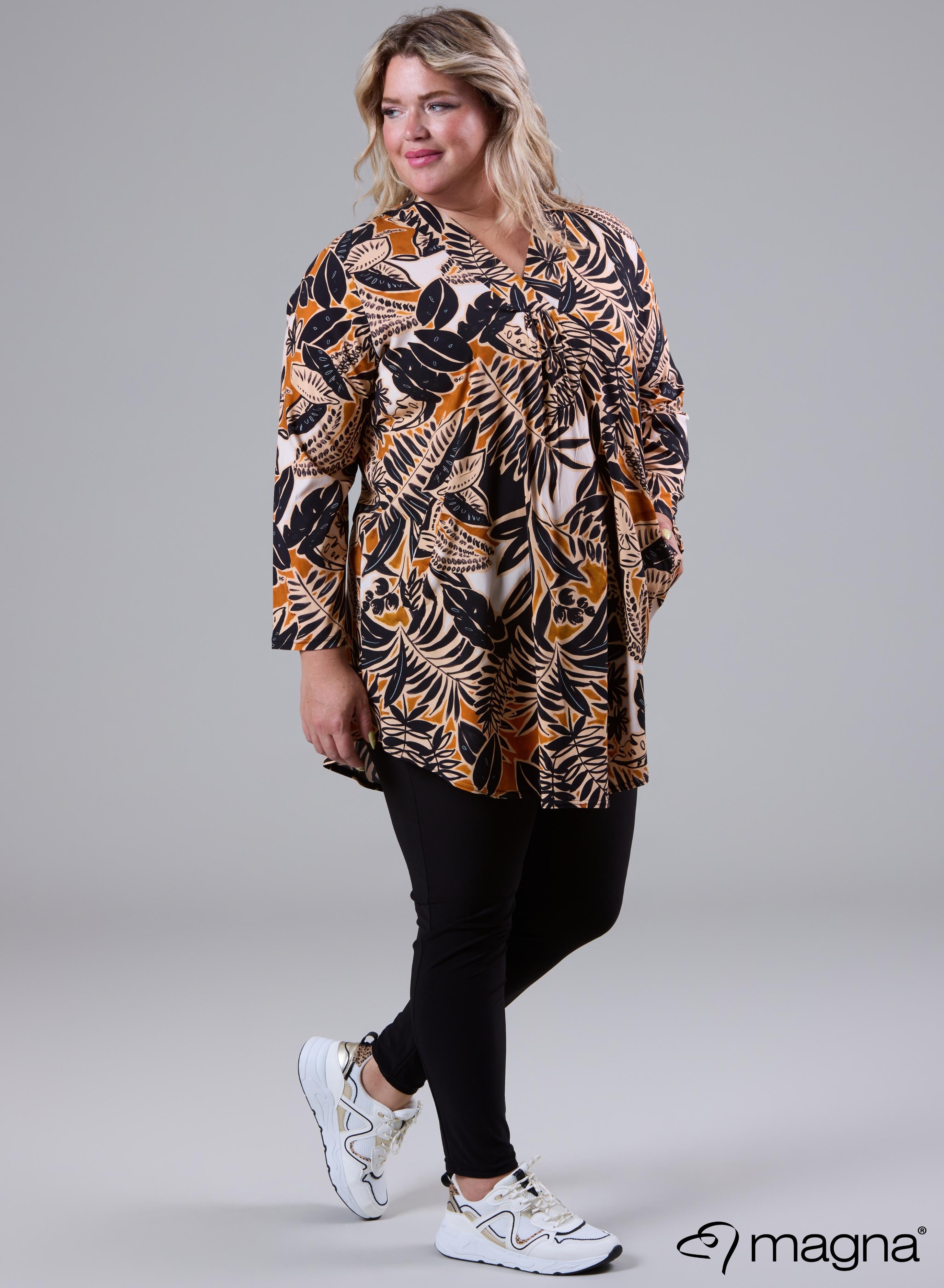 Magna A-line Flowy Tunic Blouse Jungle Print Camel