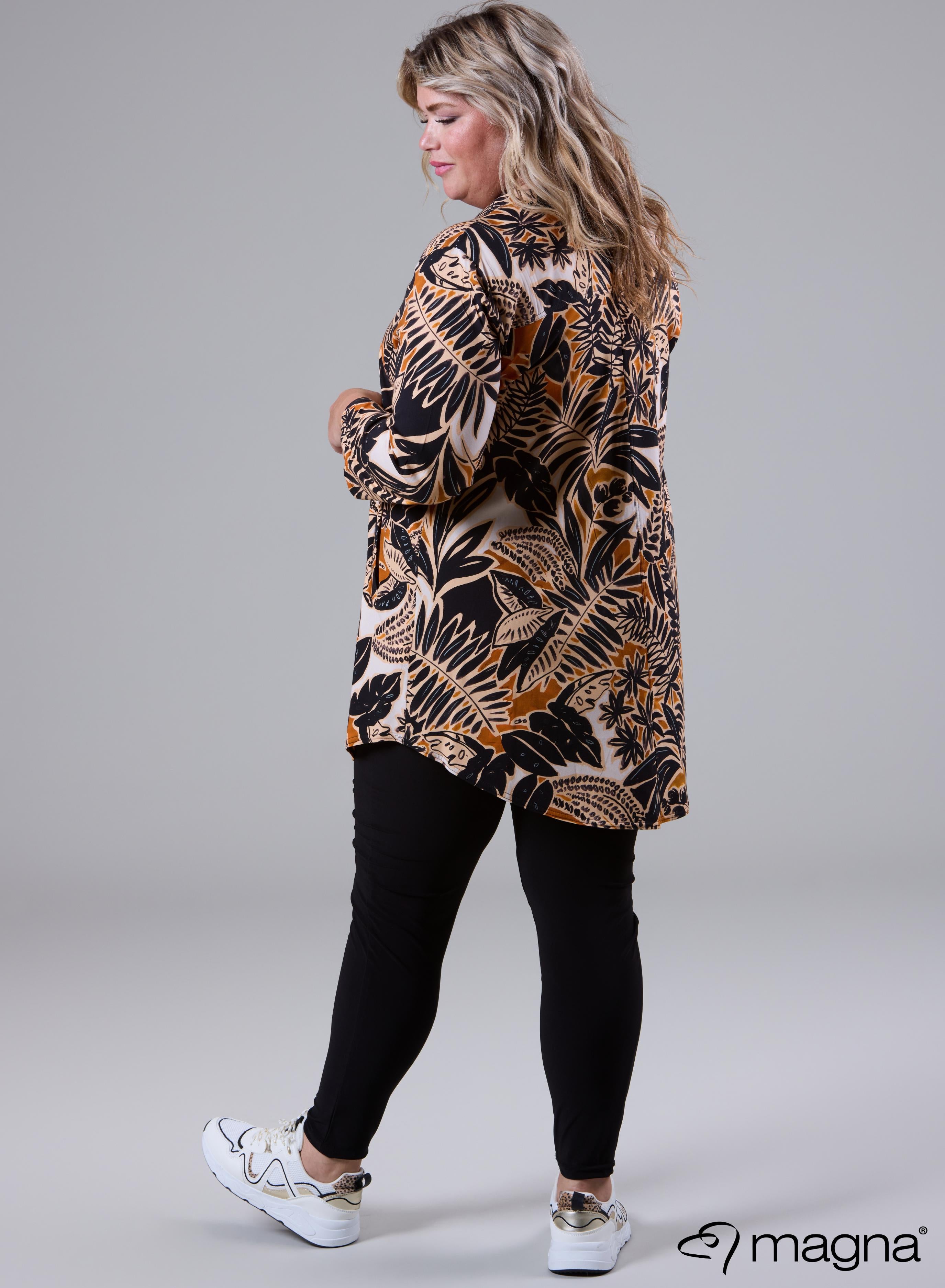 Magna A-line Flowy Tunic Blouse Jungle Print Camel