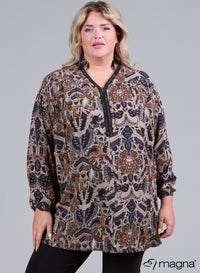 Magna Light Viscose Trim Blouse Oriental Flower Taupe