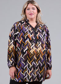 Magna Light Viscose Trim Blouse Flames Design Purple