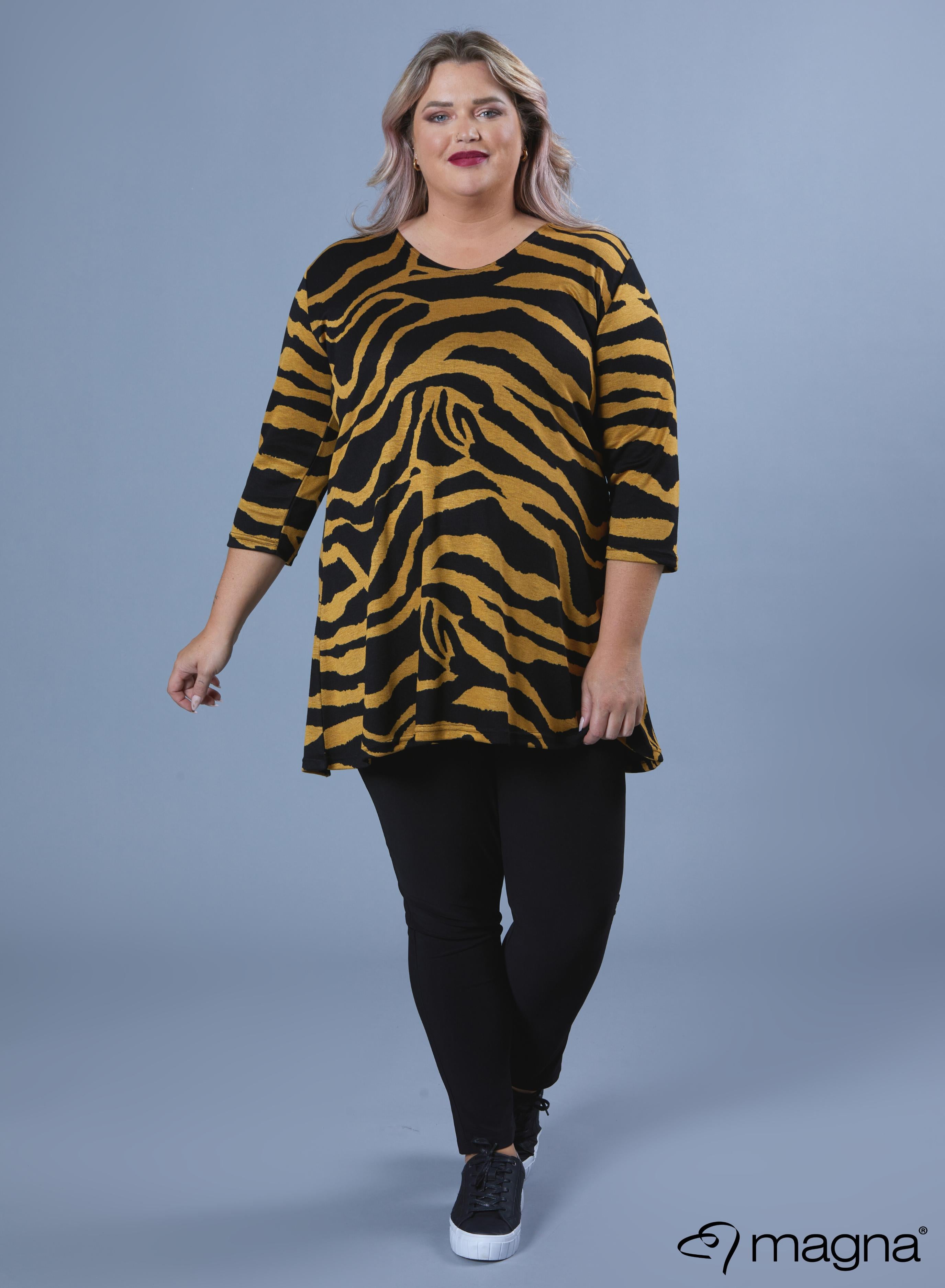 Magna Warm A-line Long Shirt / Tunic Zebra Mustard Print