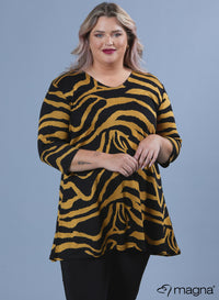 Magna Warm A-line Long Shirt / Tunic Zebra Mustard Print