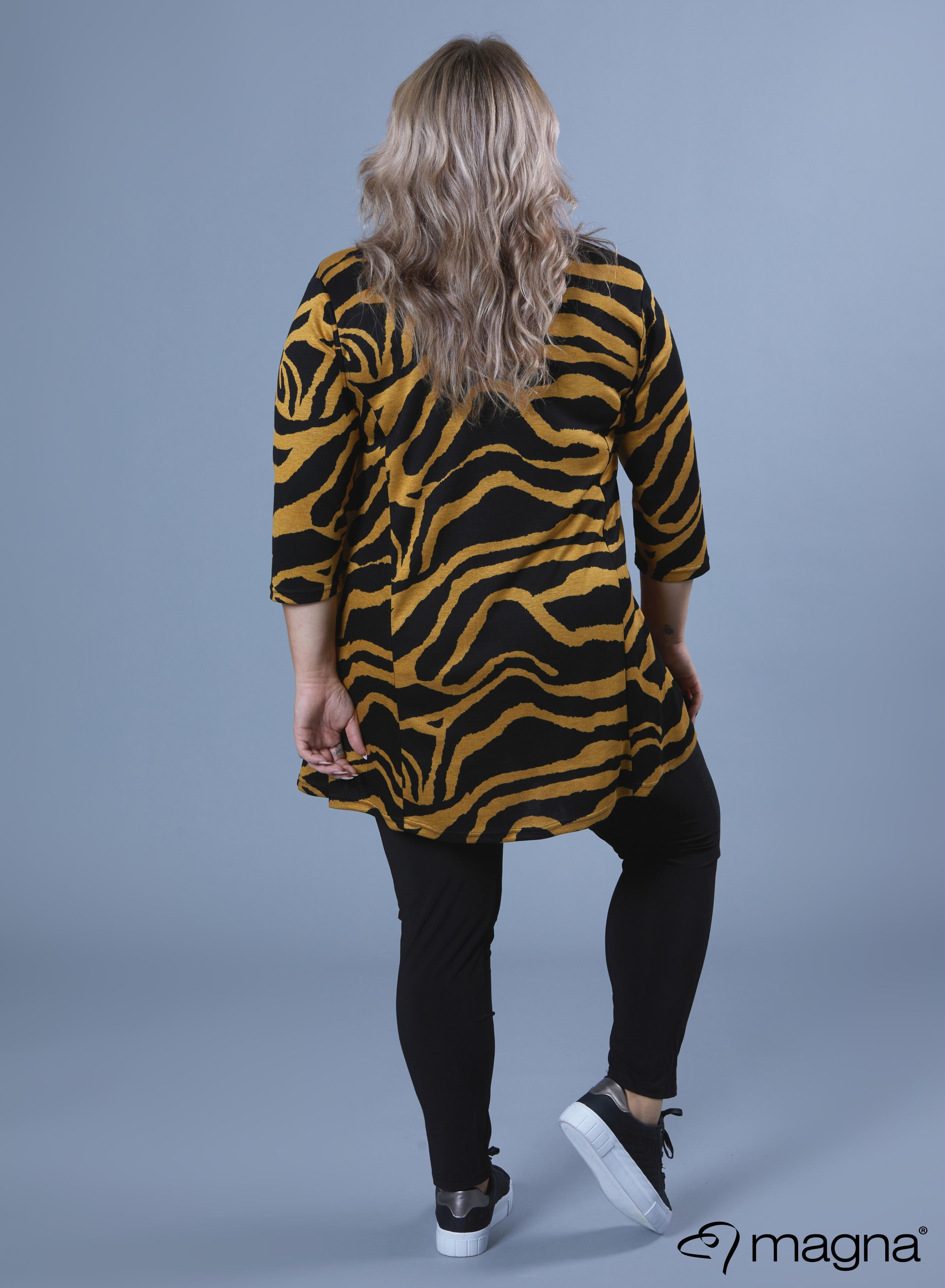 Magna Warm A-line Long Shirt / Tunic Zebra Mustard Print