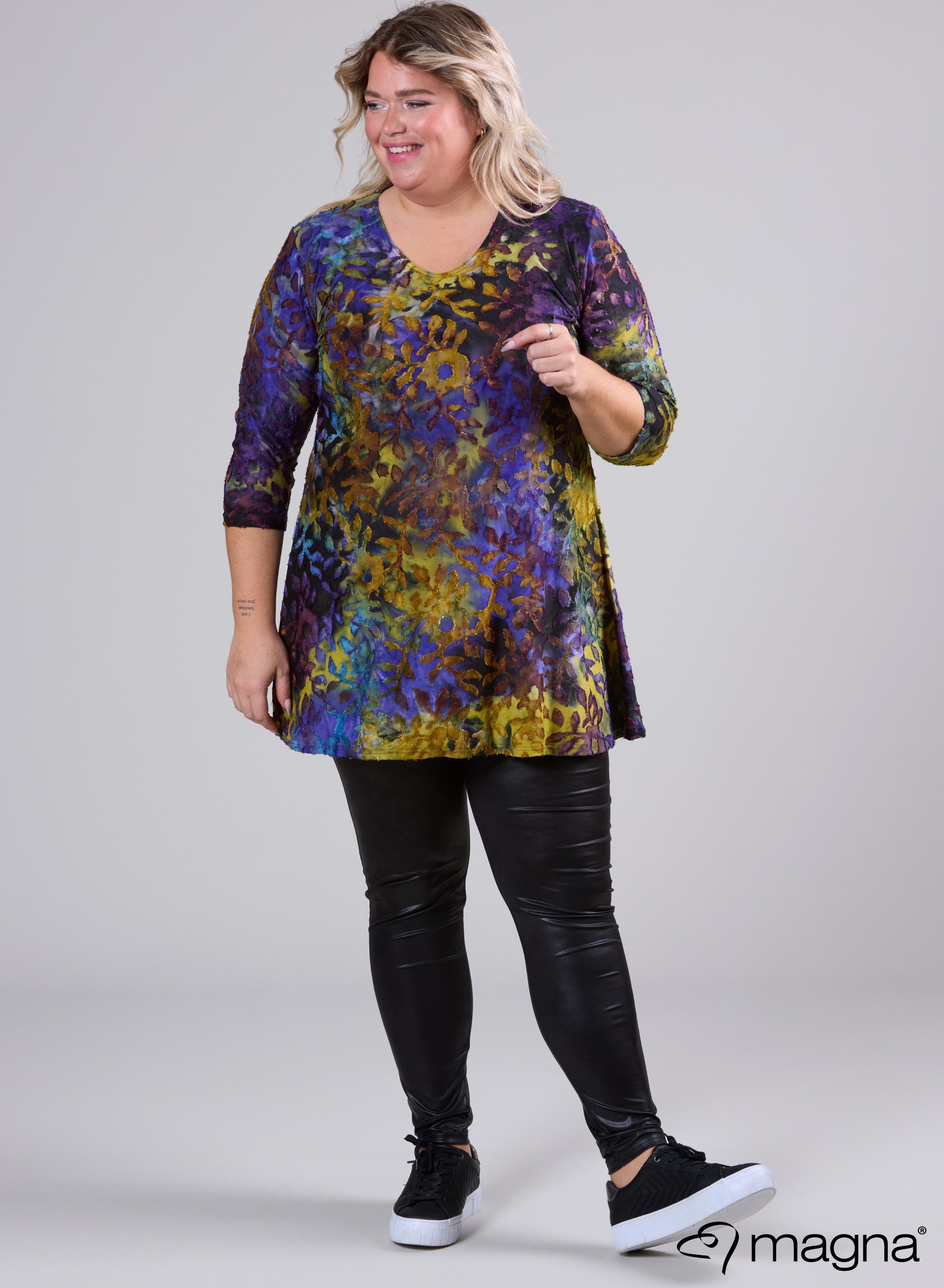 Magna Jaquard Mesh Aline Shirt / Tunic Purple Lime Jungle