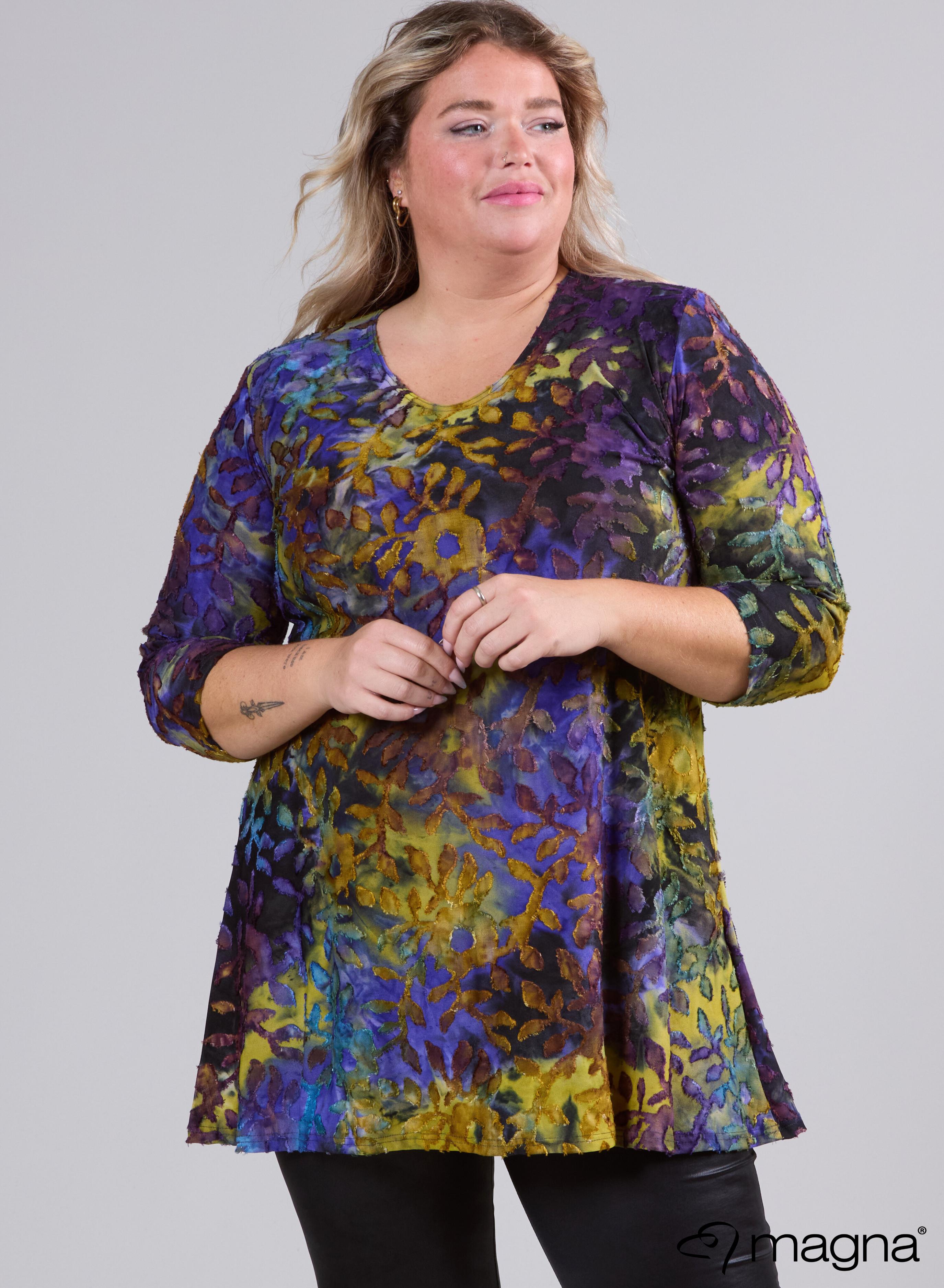 Magna Jaquard Mesh Aline Shirt / Tunic Purple Lime Jungle