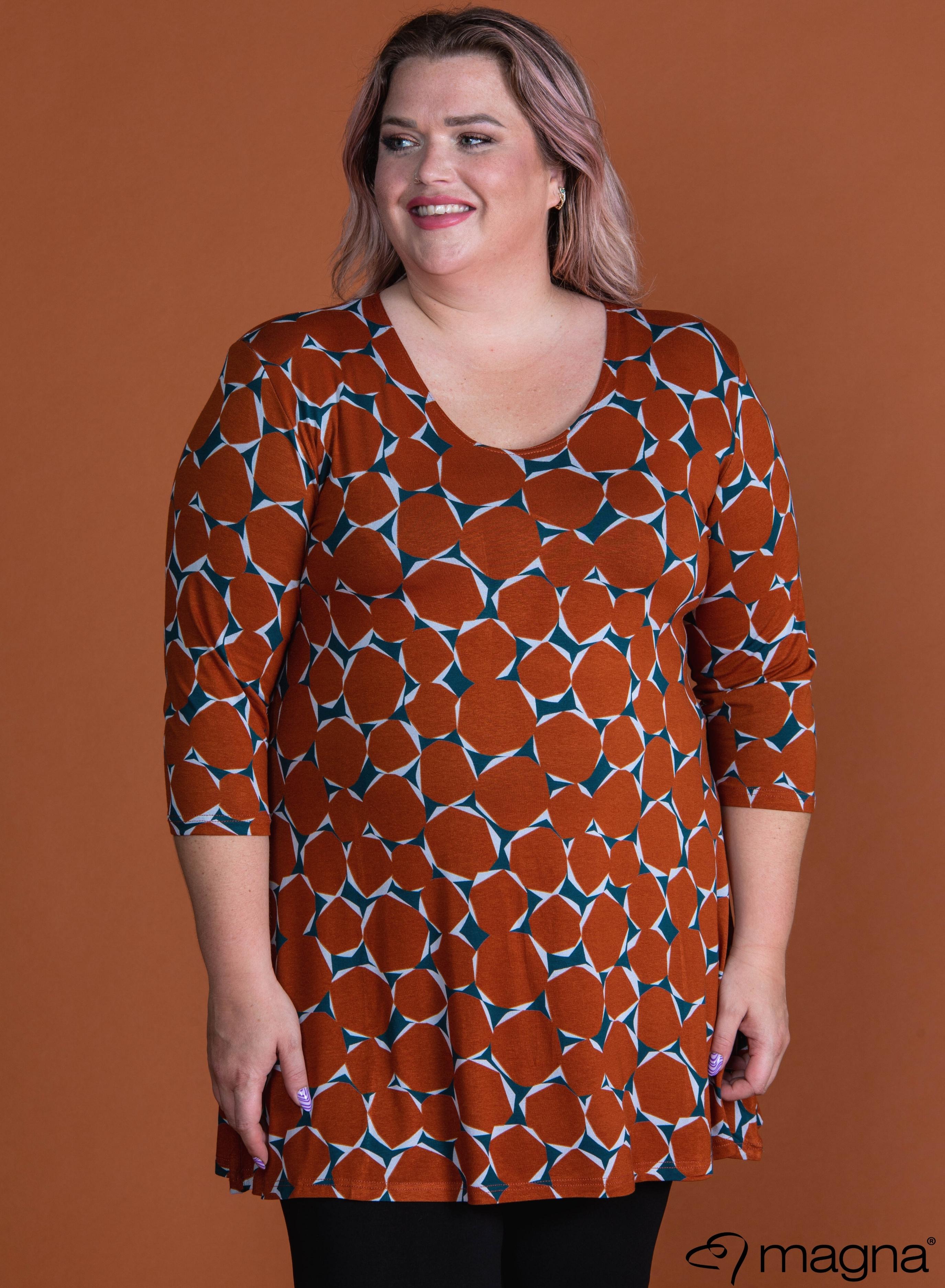 Magna A-line Long Shirt / Tunic Diamond Pattern Rust