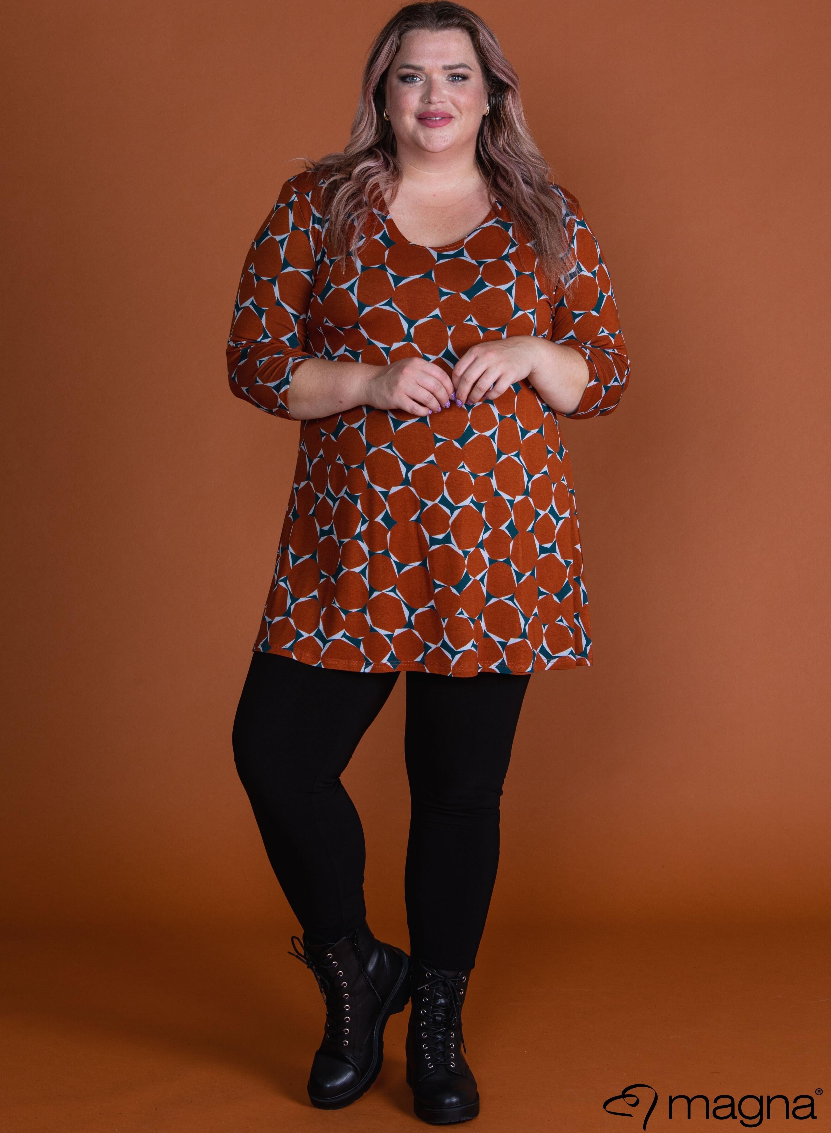 Magna A-line Long Shirt / Tunic Diamond Pattern Rust