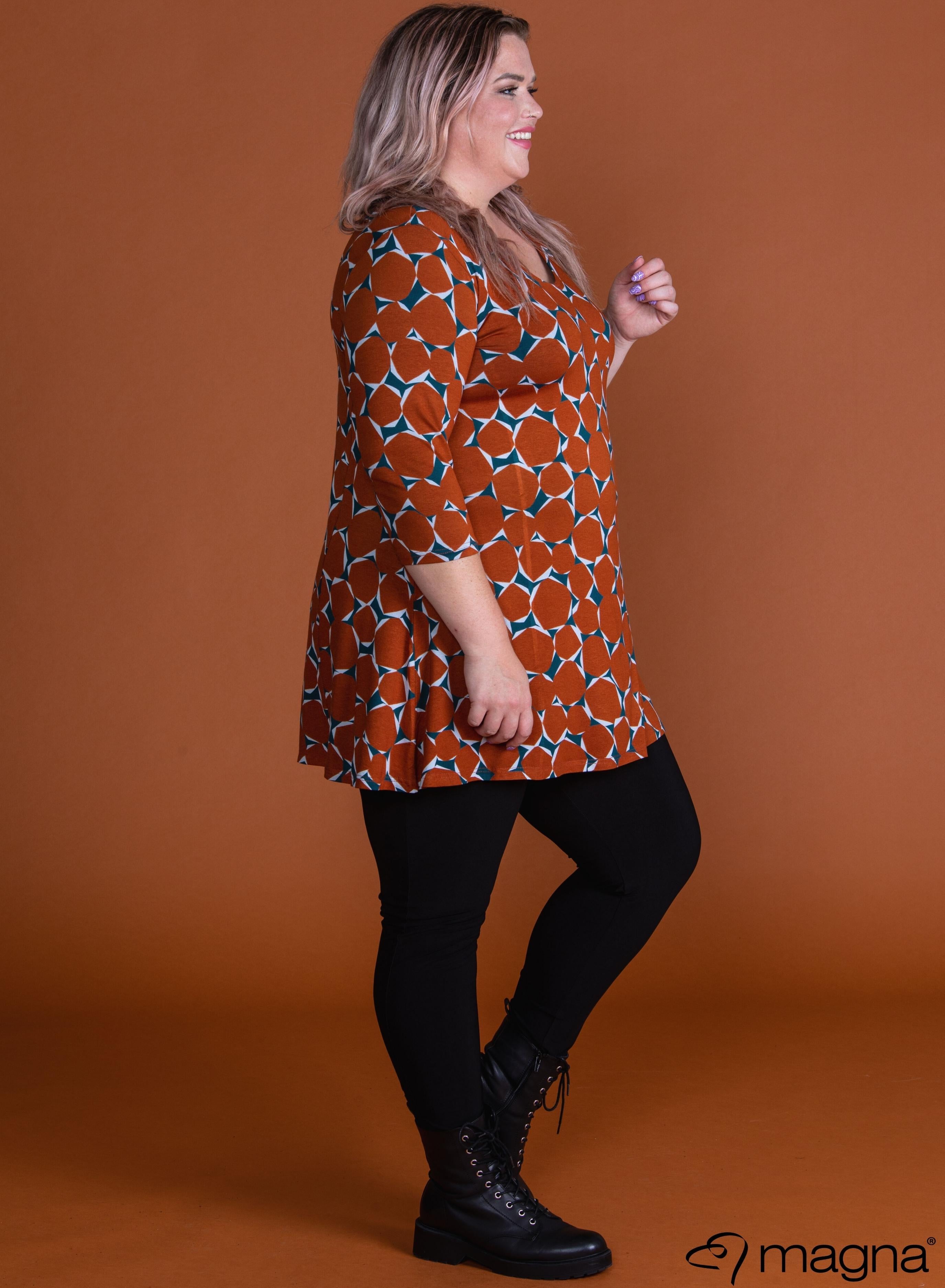 Magna A-line Long Shirt / Tunic Diamond Pattern Rust