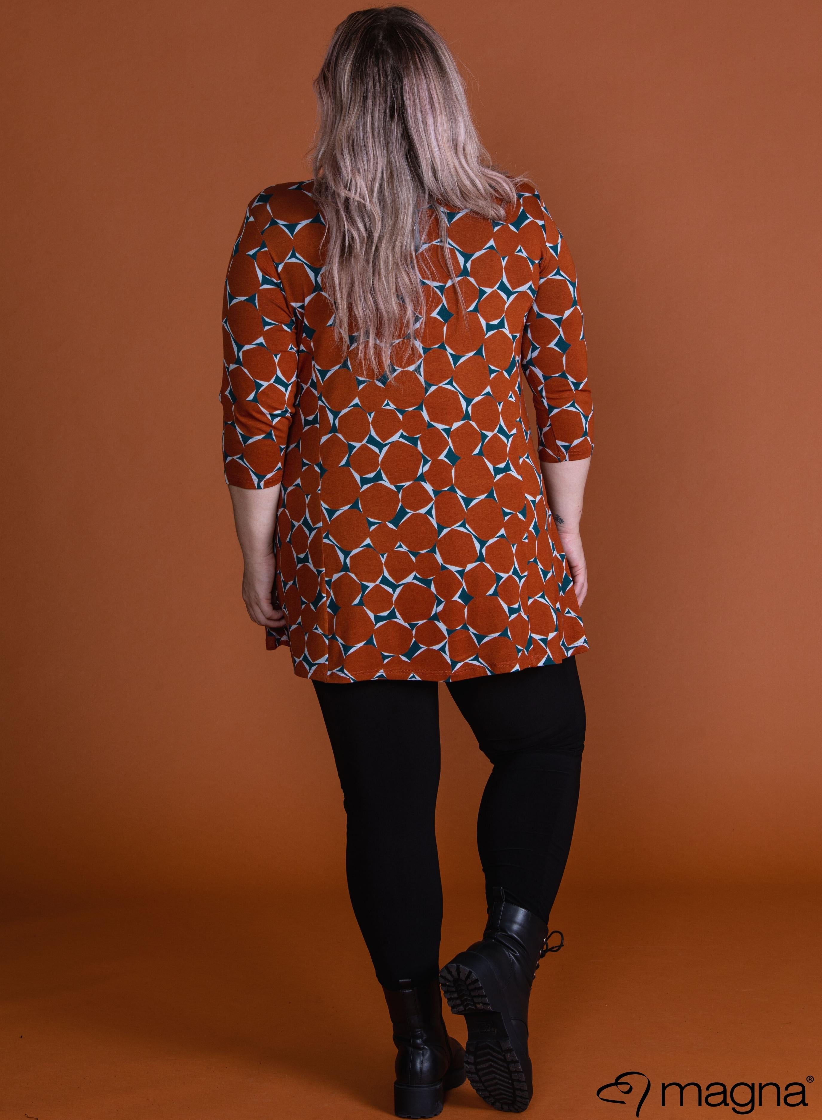 Magna A-line Long Shirt / Tunic Diamond Pattern Rust