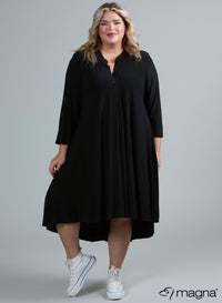 Magna High Low A-Line Dress Solid Black