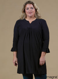 Magna Ruffle Sleeve and Pleated Tunic Black