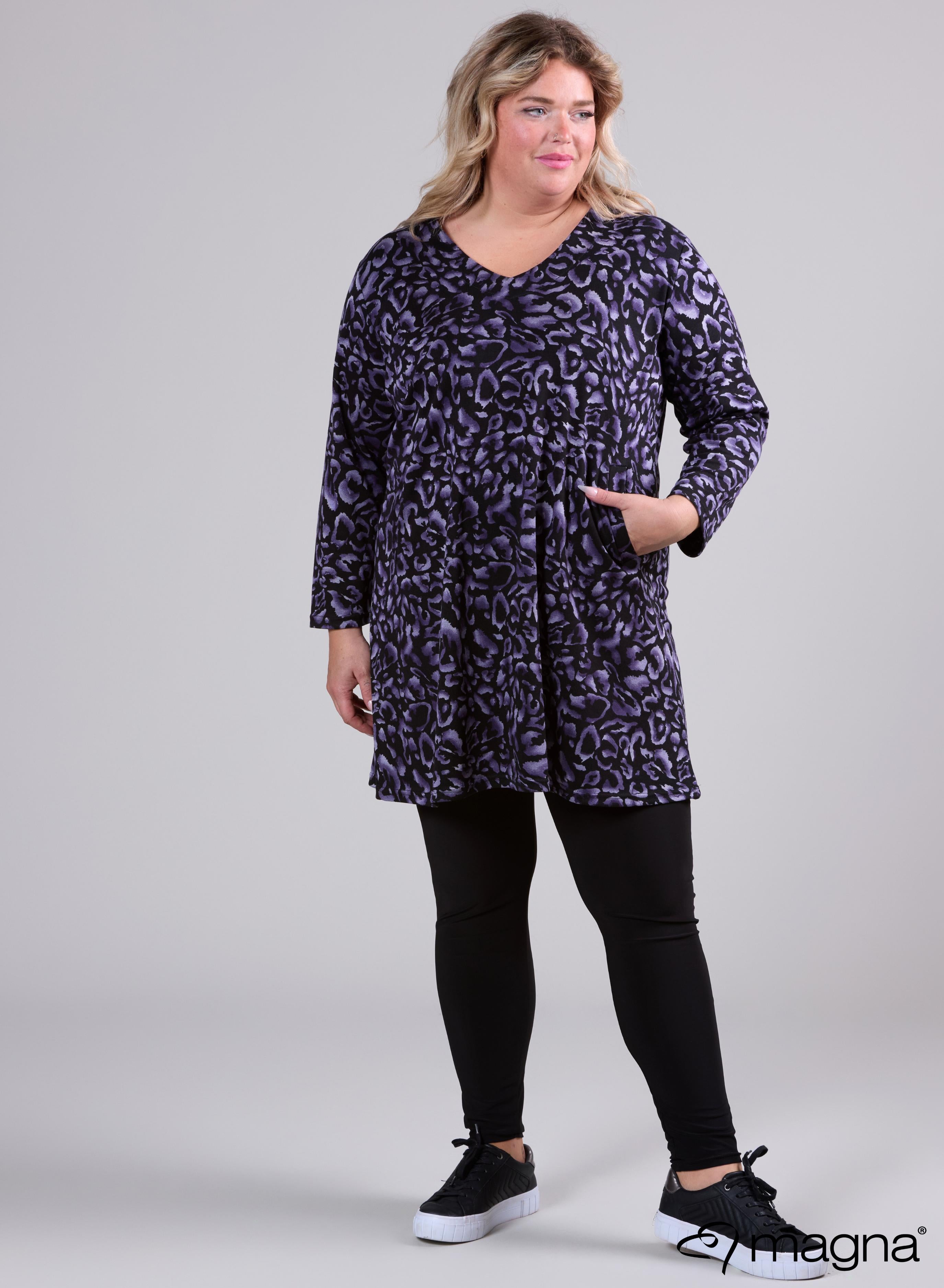 Magna Warm Relaxed Fit Tunic Shaded Leopard Purple