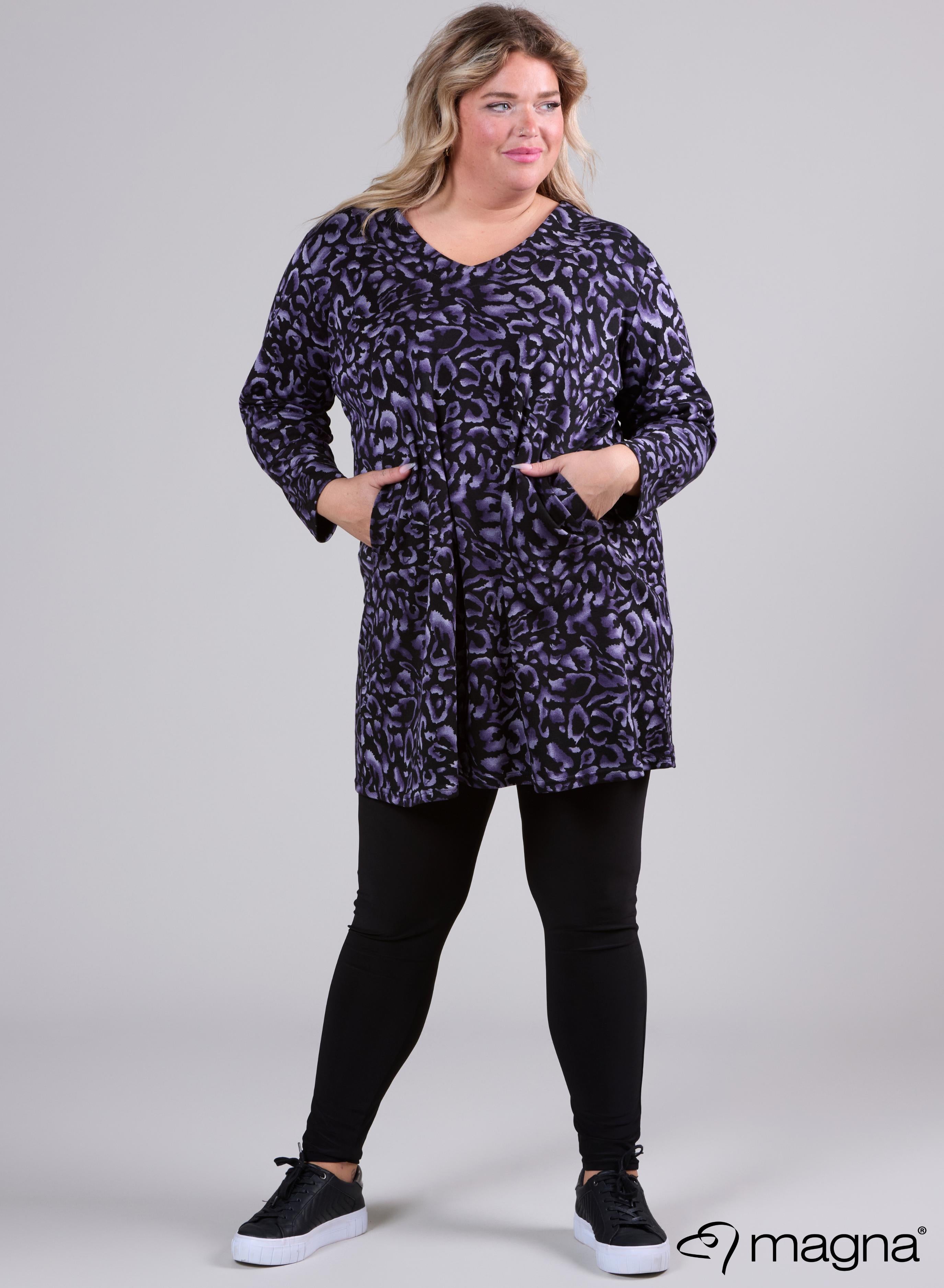 Magna Warm Relaxed Fit Tunic Shaded Leopard Purple