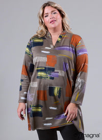 Magna Warm Comfort Tunic Block Art Sand