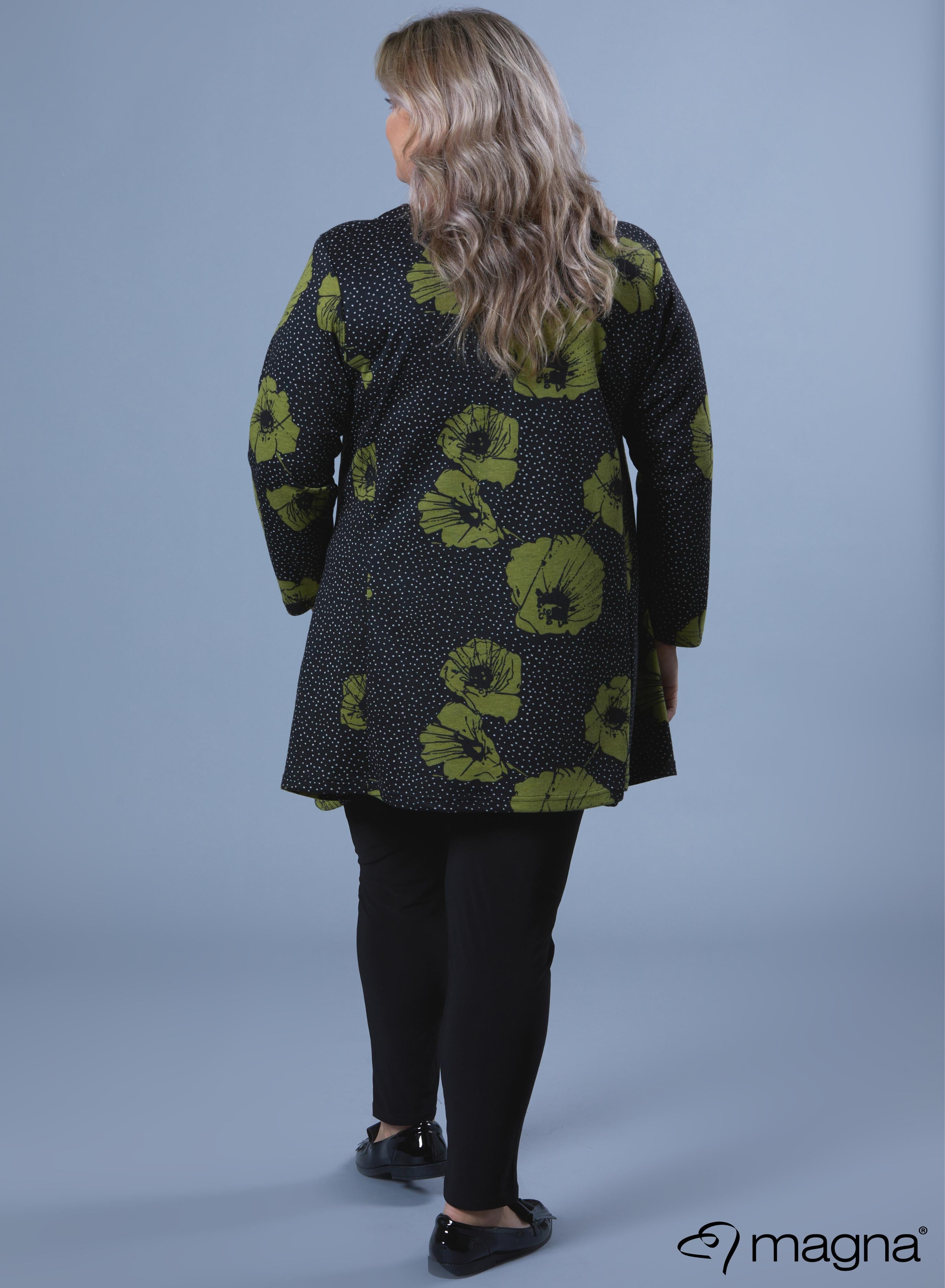 Magna Warm Generous Pocket Tunic Lime Flower Dots Print