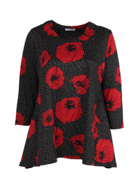 Magna Warm Generous Pocket Tunic Red Flower Dots Print