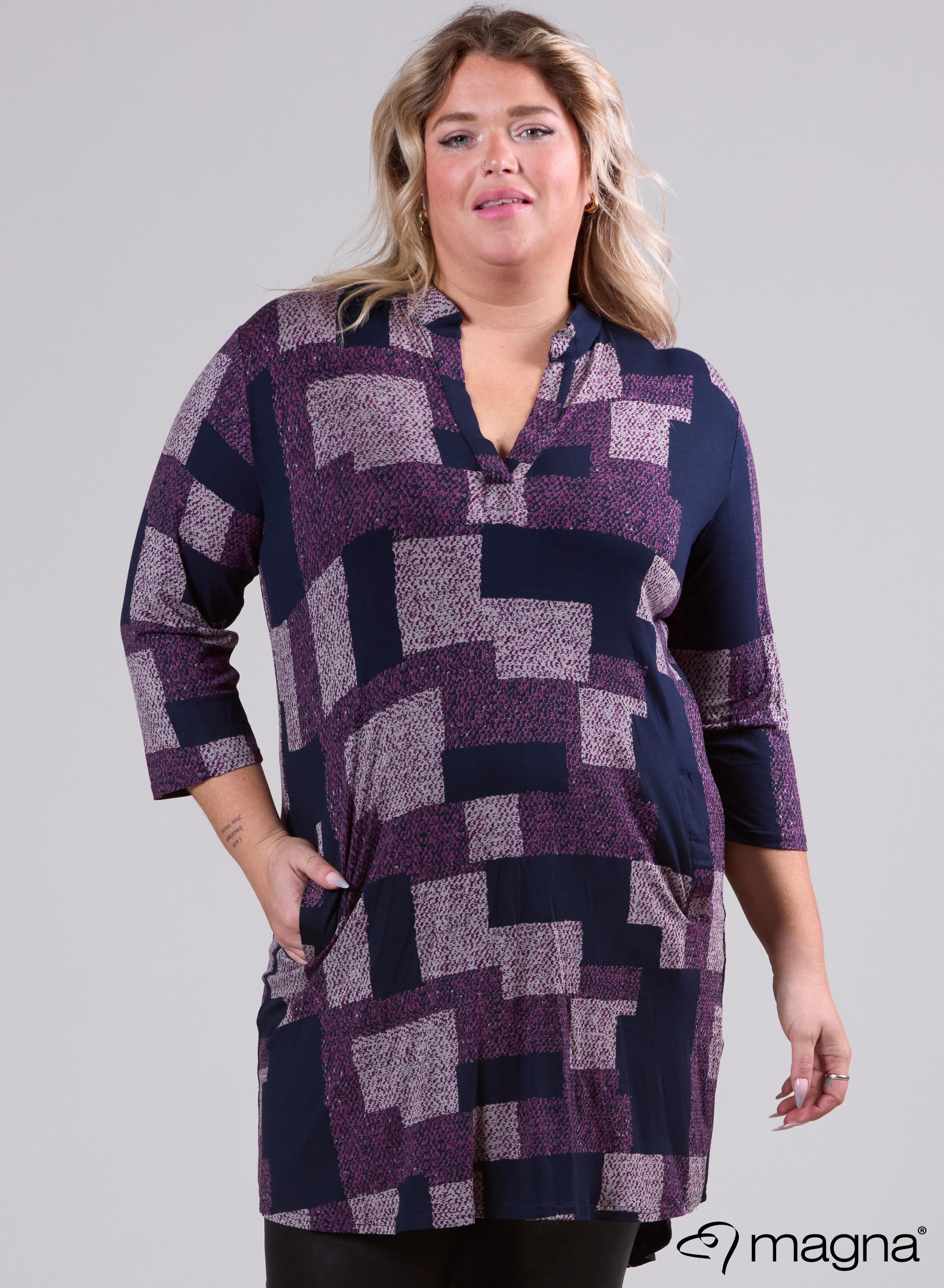 Magna Classic Pockets Tunic Plum Blocks