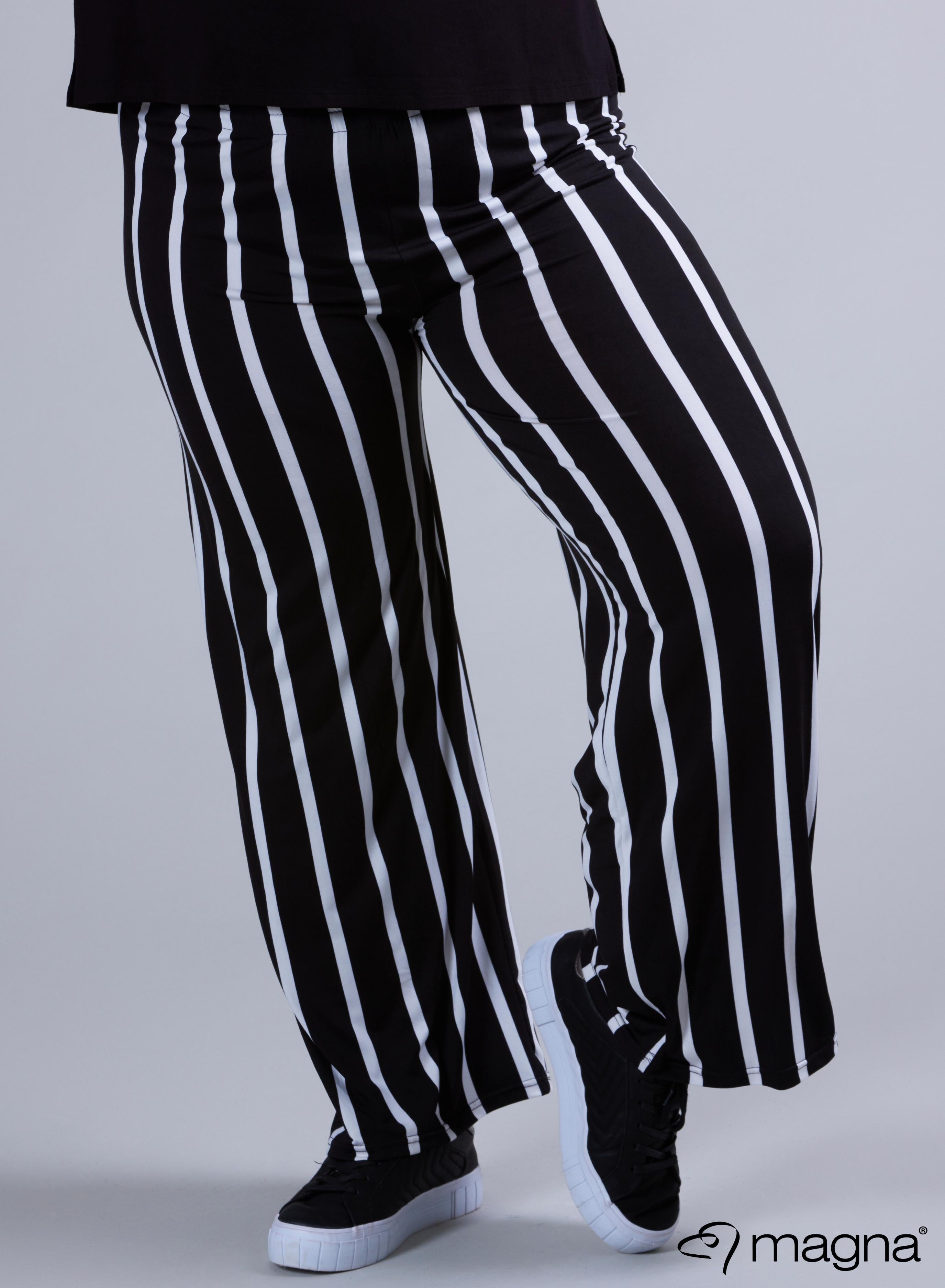 Magna Wide Leg Elastic Trouser Black &amp; White Lines