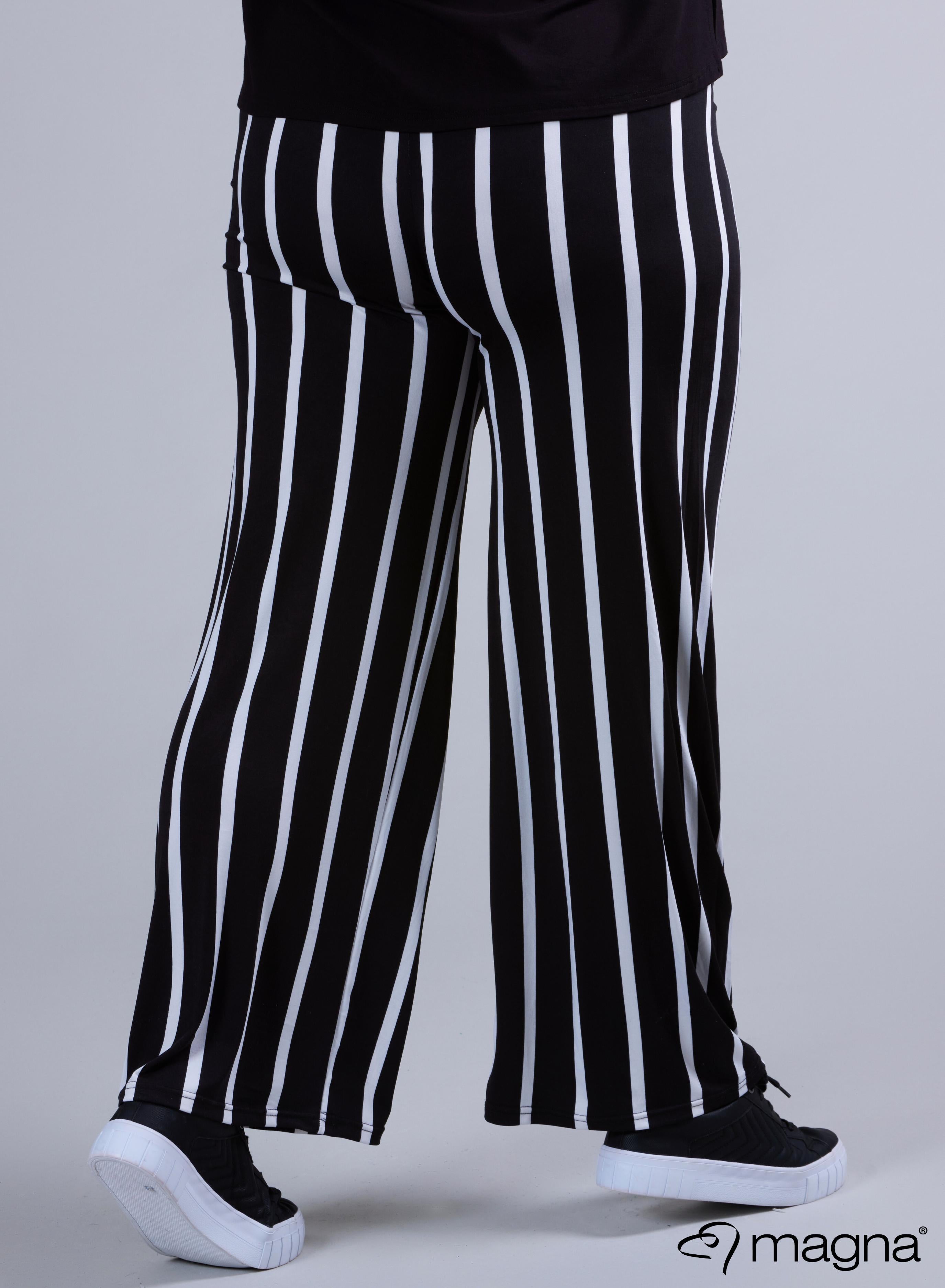 Magna Wide Leg Elastic Trouser Black &amp; White Lines