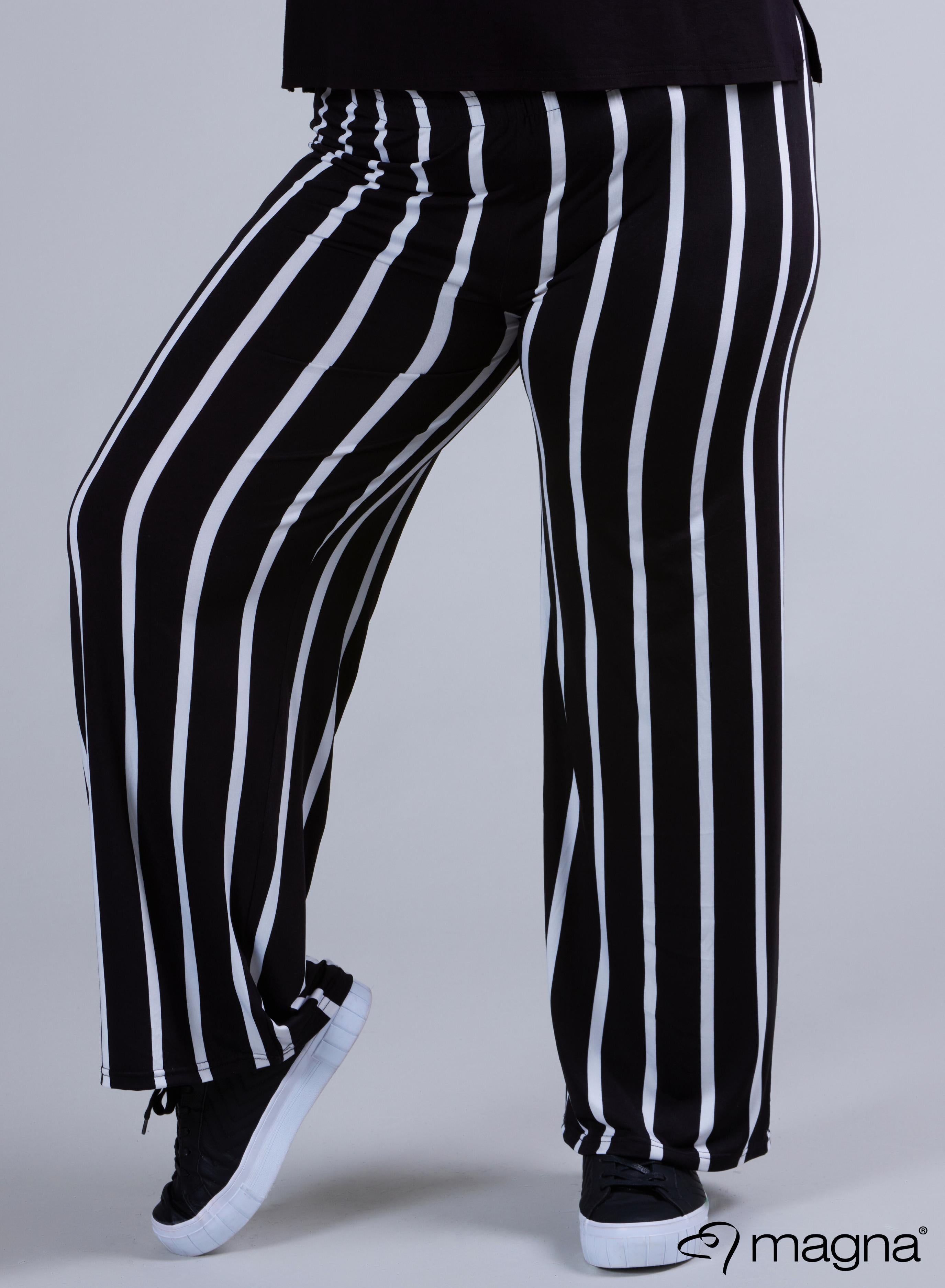 Magna Wide Leg Elastic Trouser Black &amp; White Lines