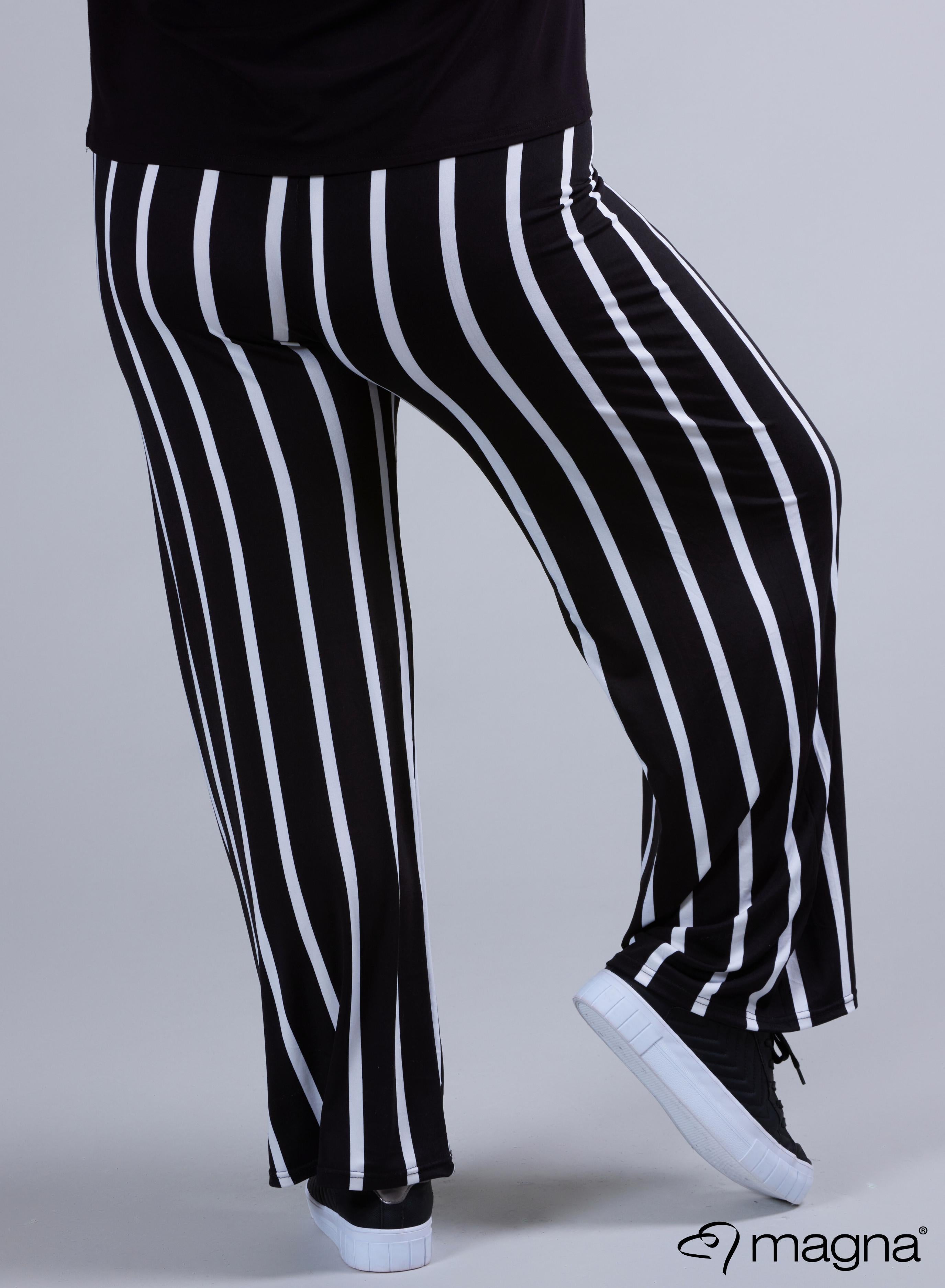 Magna Wide Leg Elastic Trouser Black &amp; White Lines