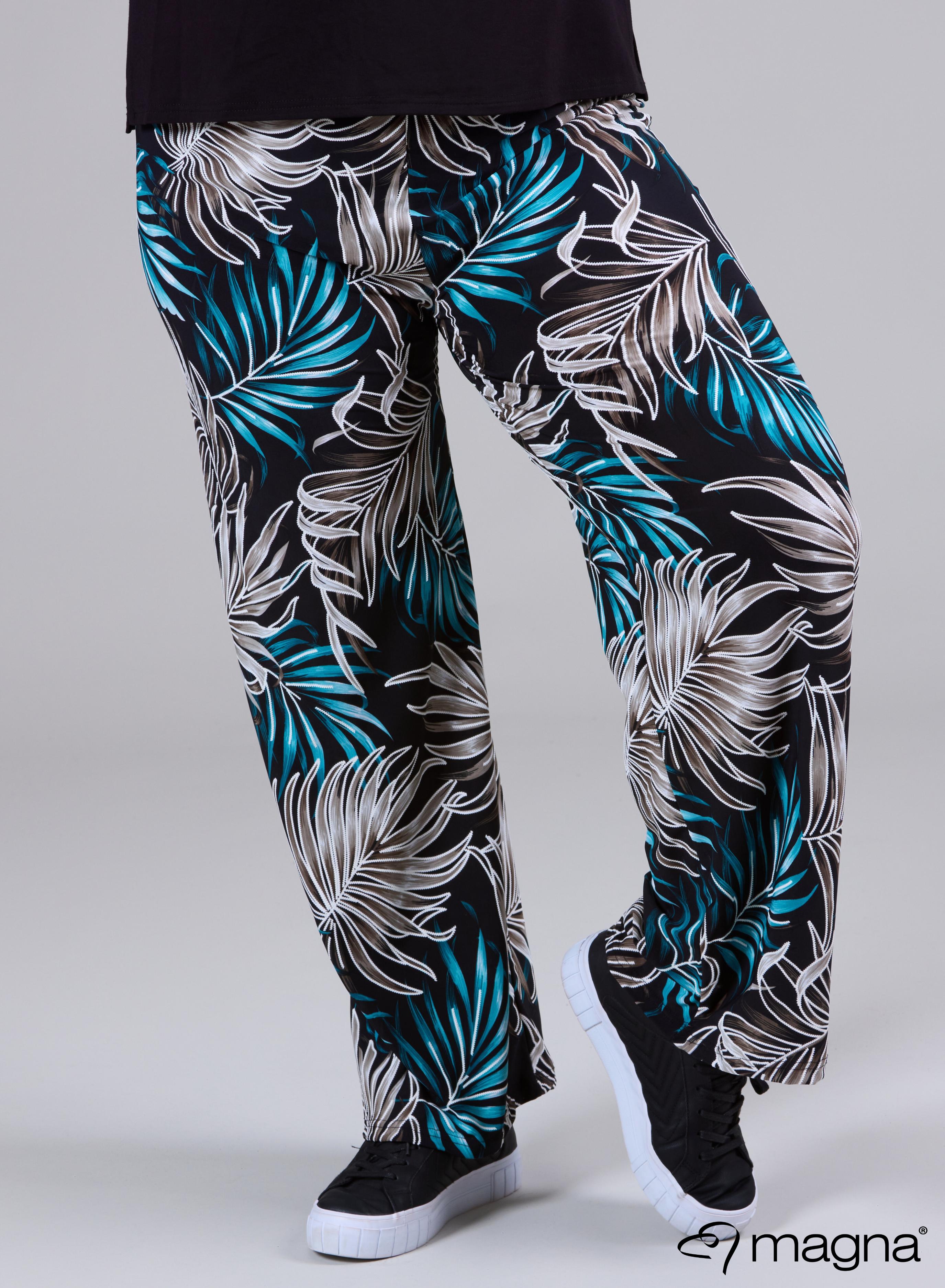 Magna Wide Leg Elastic Trouser Palm Print Petrol