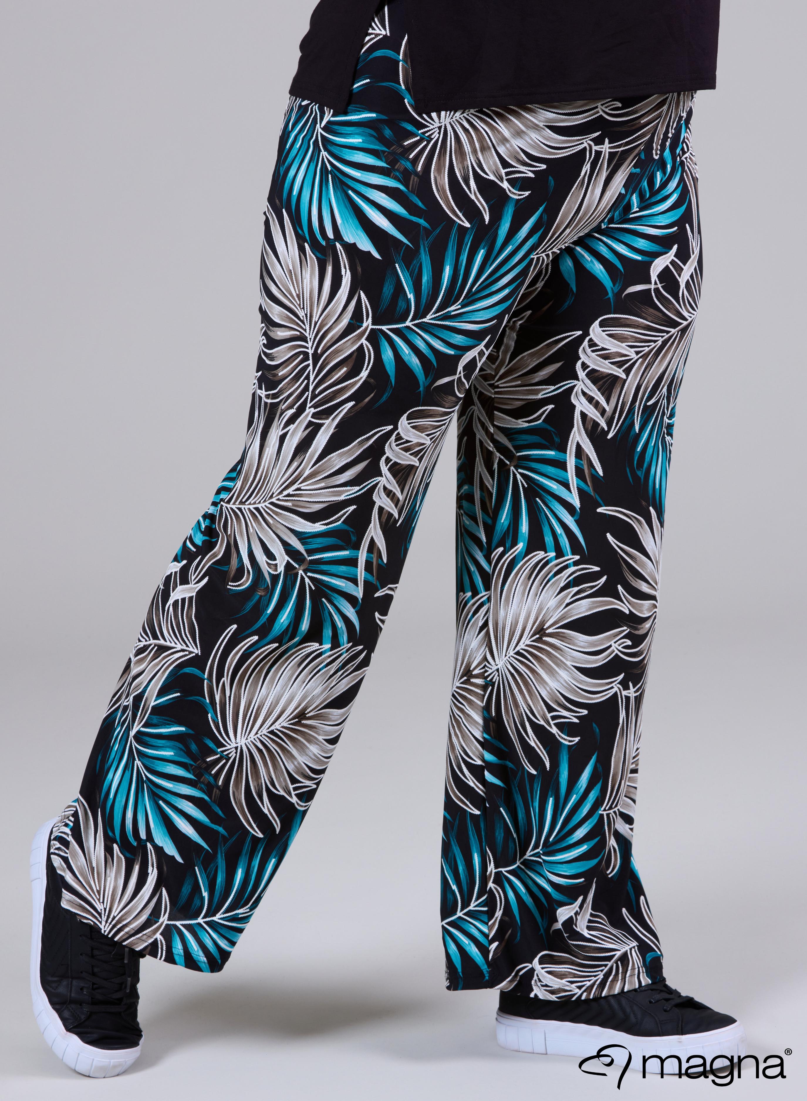 Magna Wide Leg Elastic Trouser Palm Print Petrol