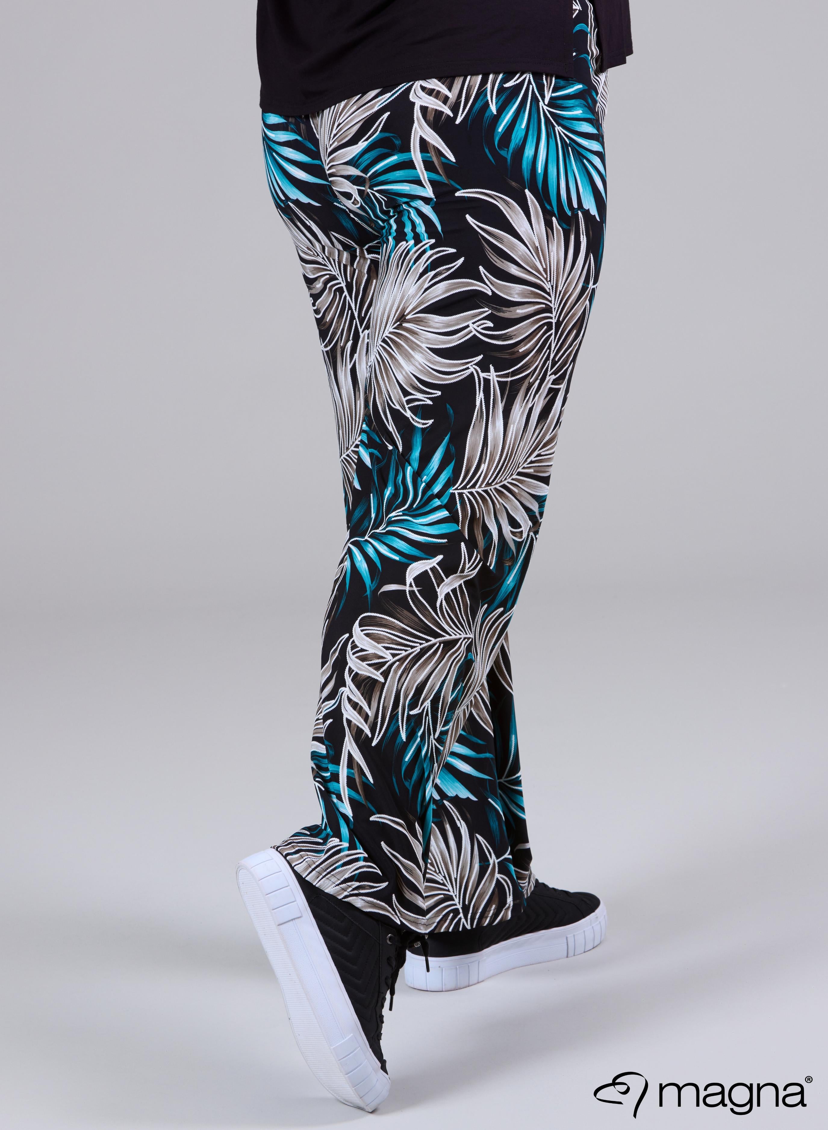 Magna Wide Leg Elastic Trouser Palm Print Petrol