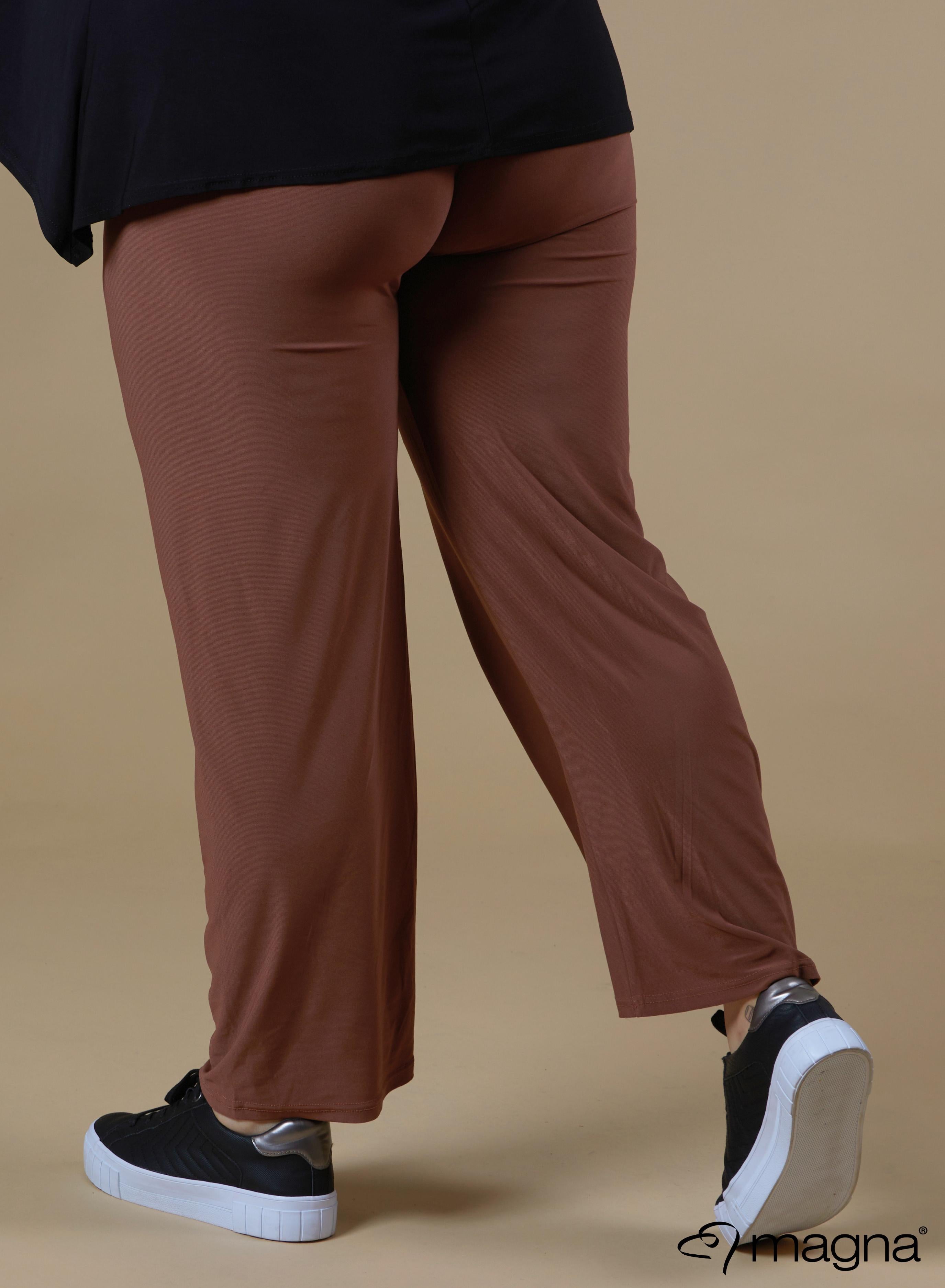 Magna Basic Wide Leg Elastische Travel Broek Camel