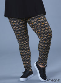 Magna Stretchy Printed Trouser Green Double Hexagon