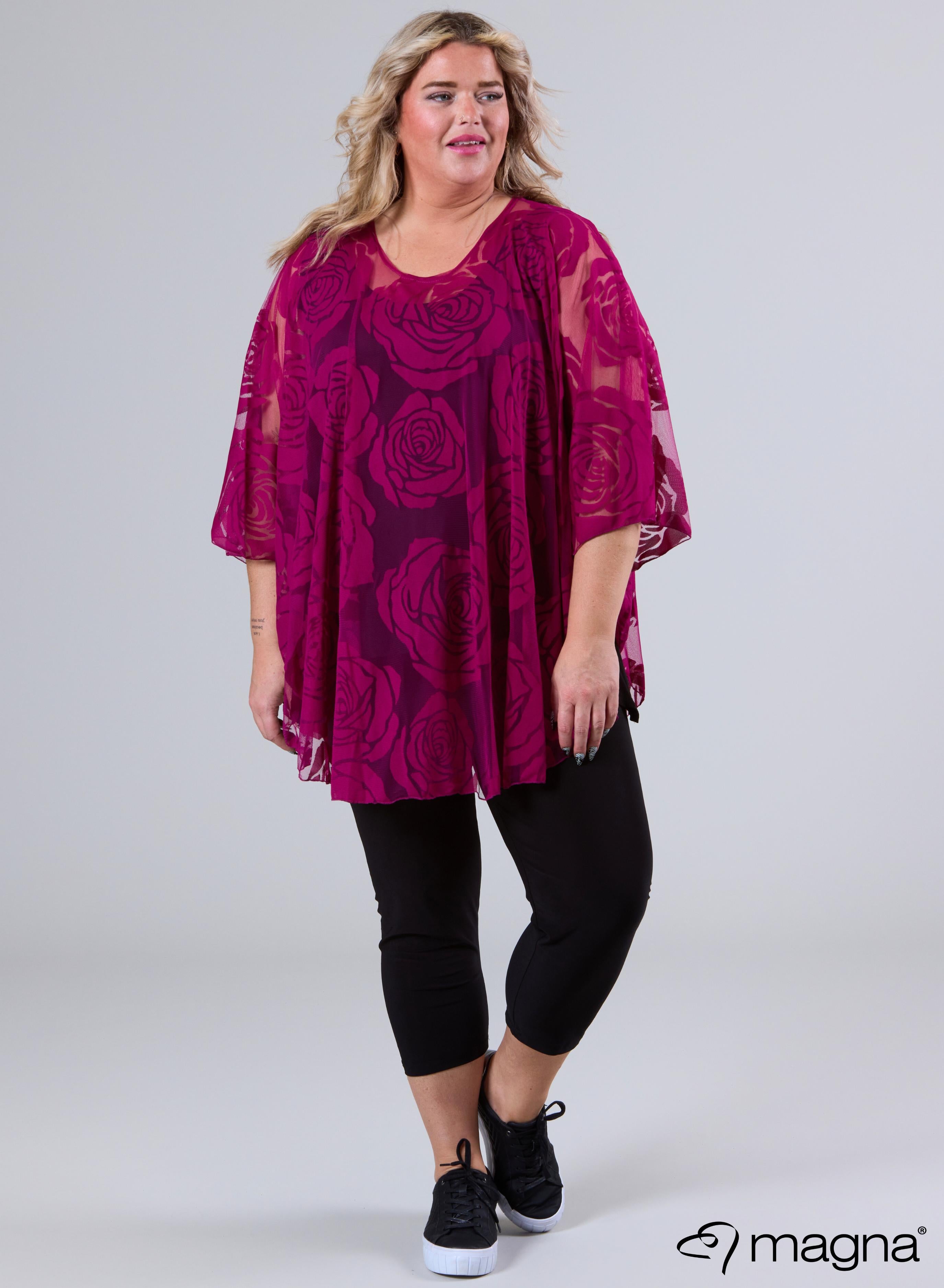 Magna Burnout Roses Print Poncho Dark Fuchsia