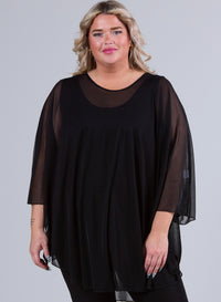 Magna Chiffon Poncho Black