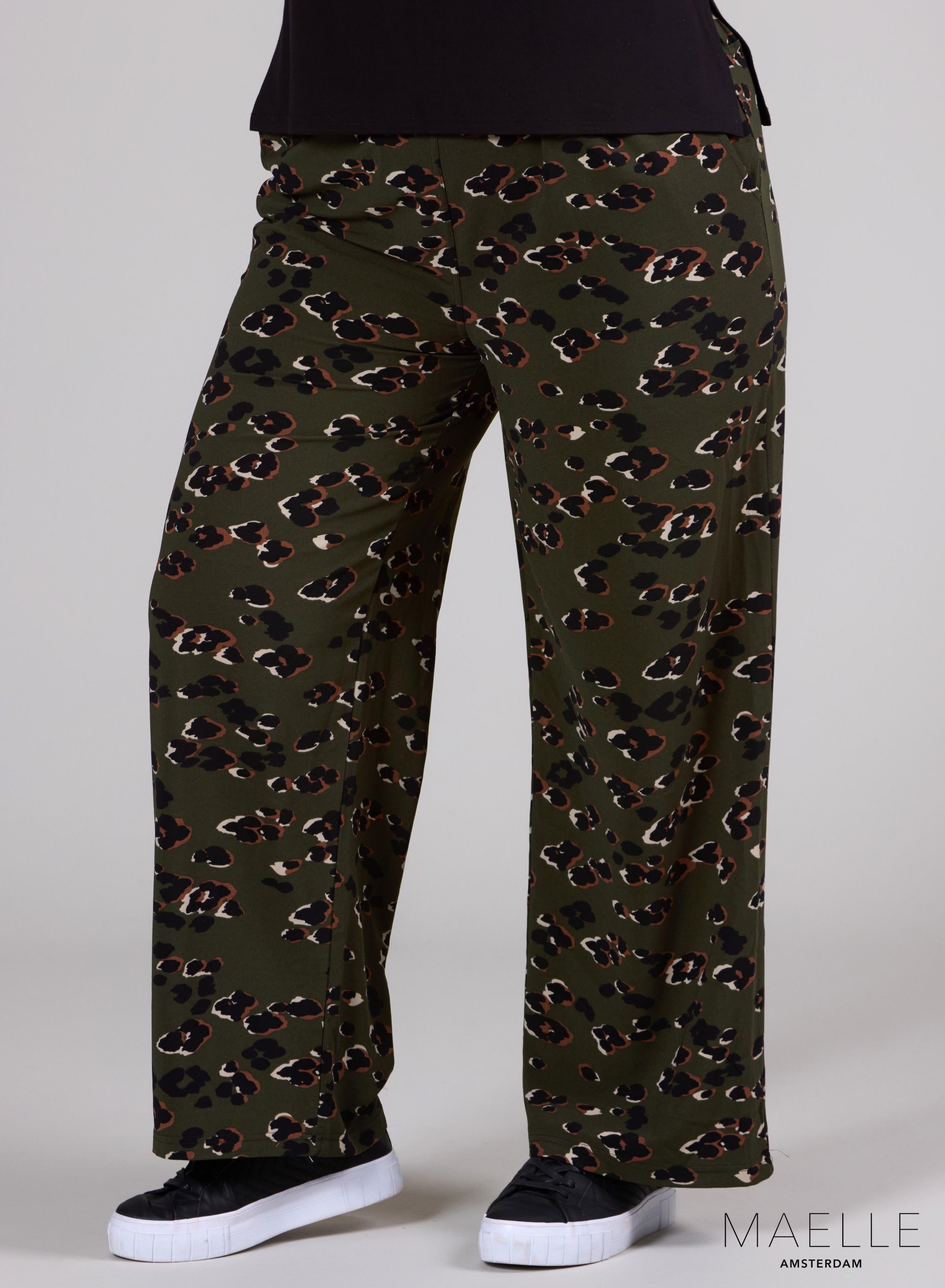 Maelle Wide Leg Trouser Leopard Print Khaki