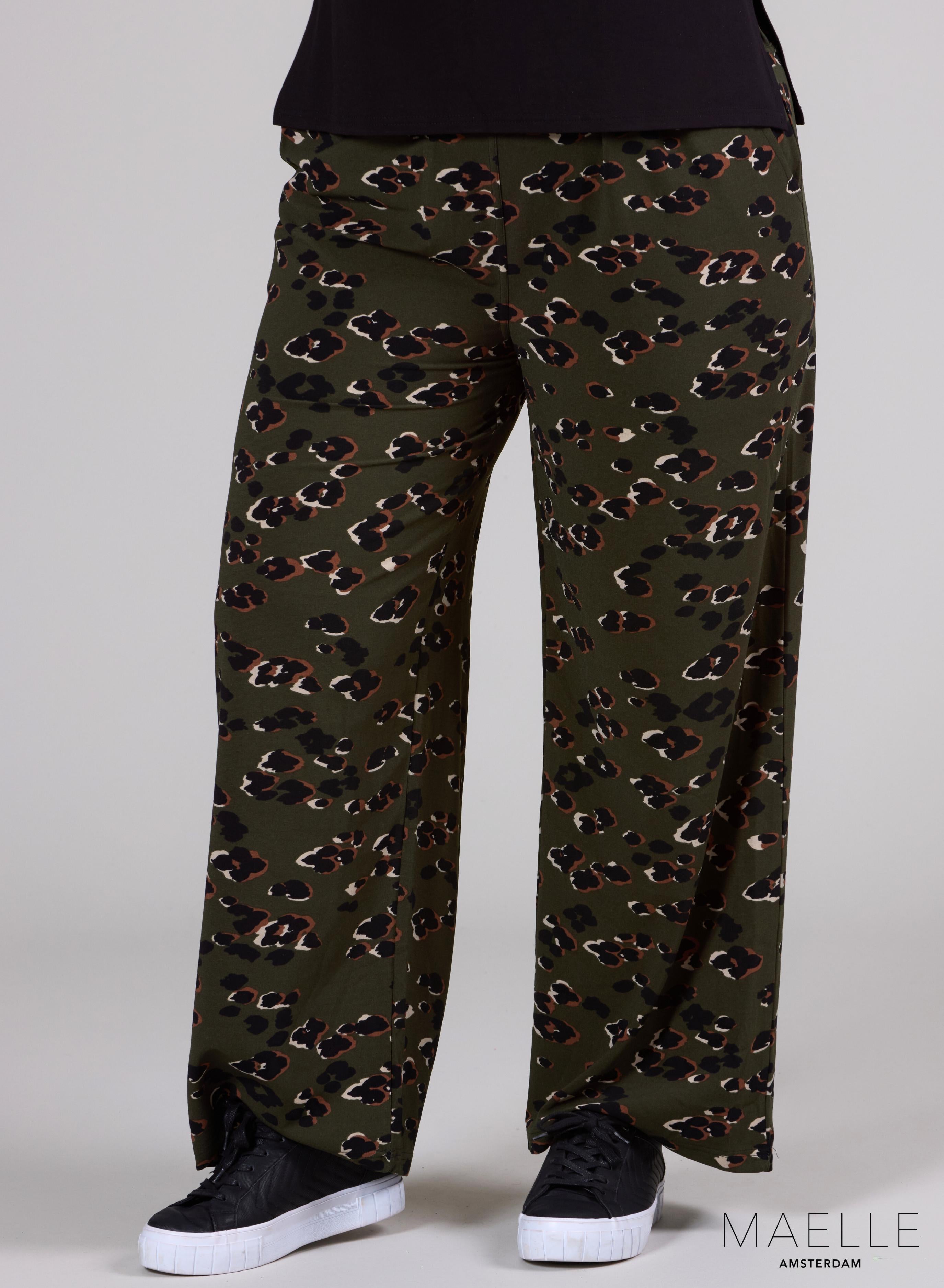 Maelle Wide Leg Trouser Leopard Print Khaki