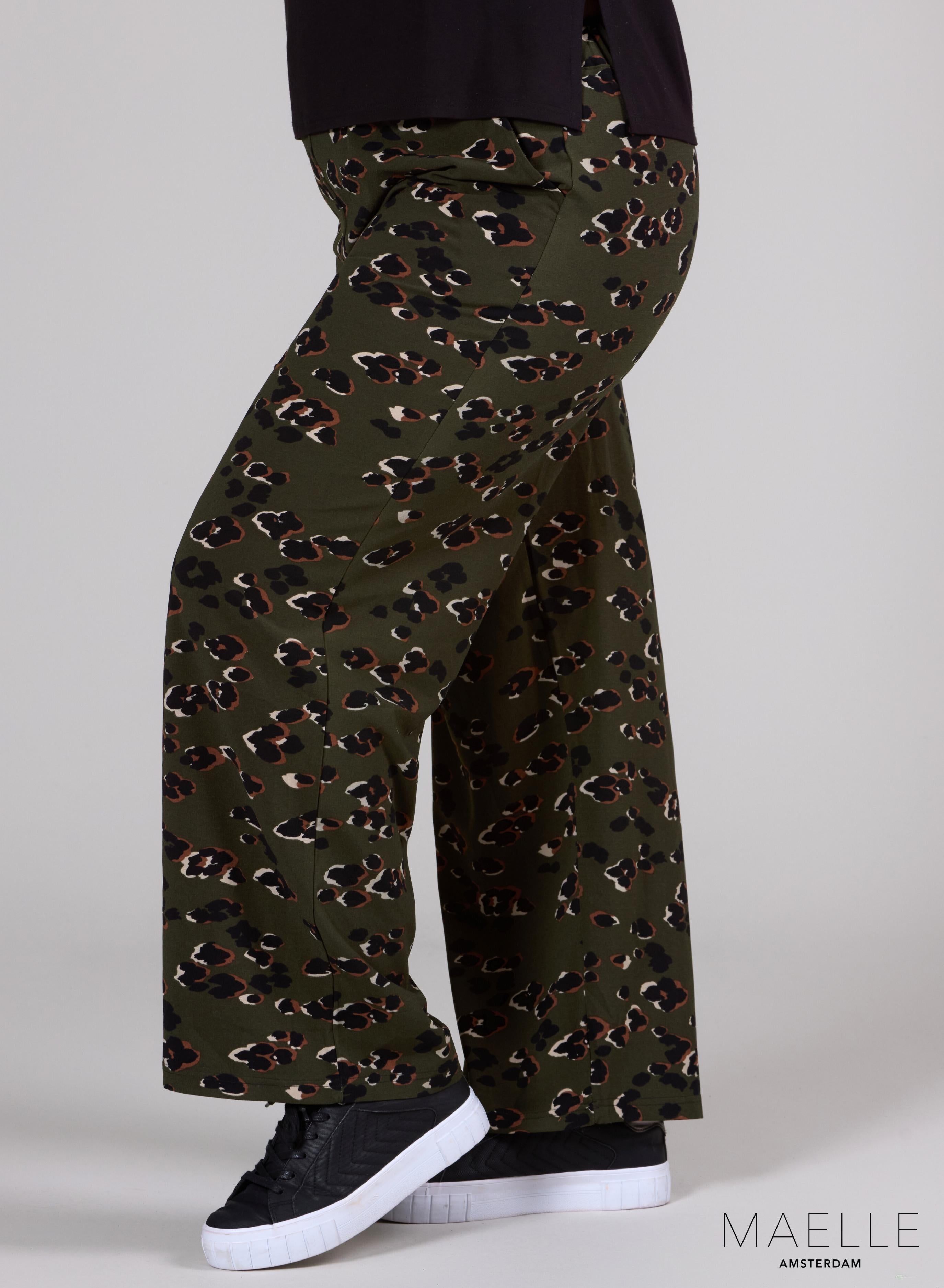 Maelle Wide Leg Trouser Leopard Print Khaki