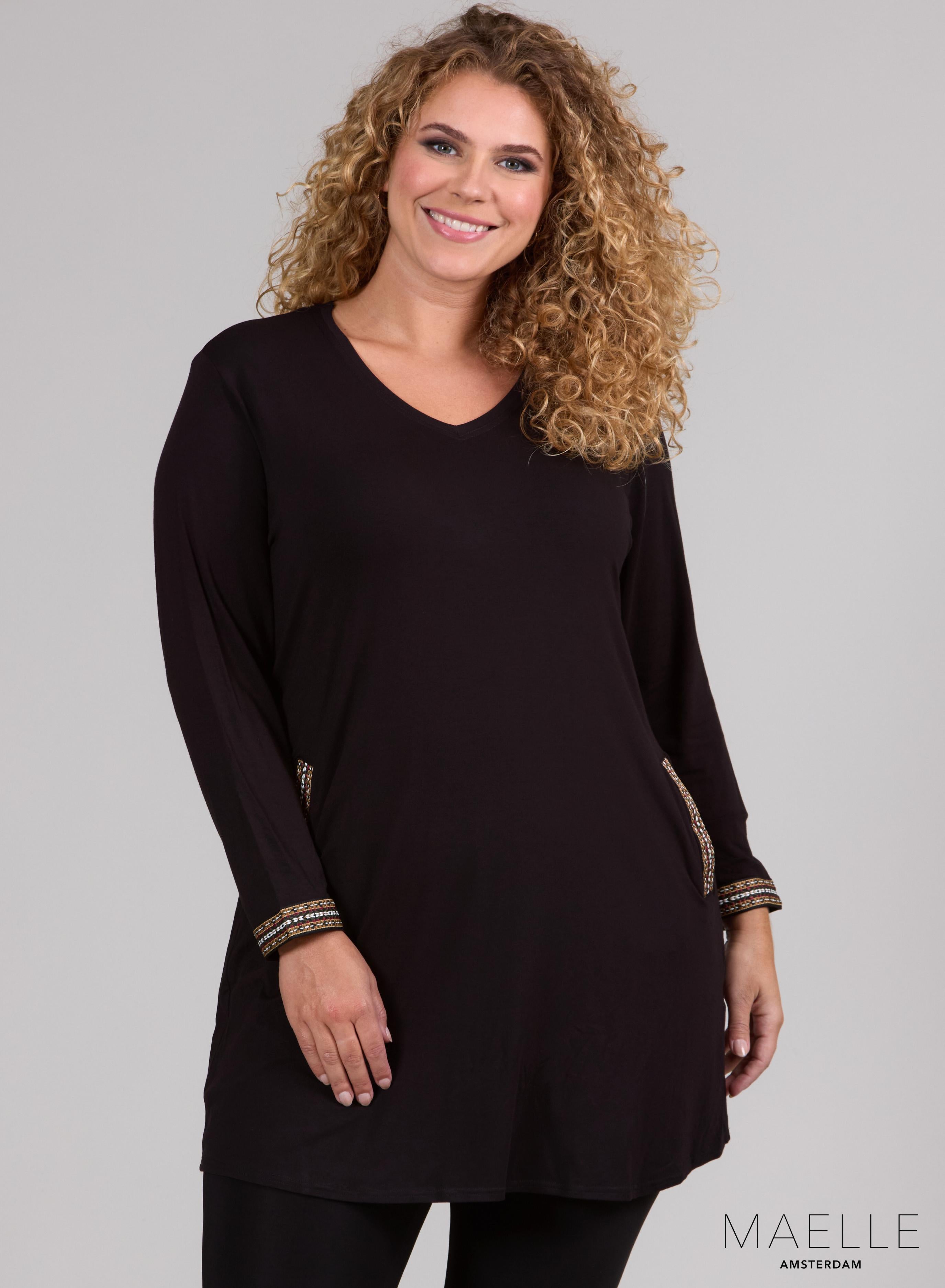 Maelle Simple V-neck Tunic Mexican Trim