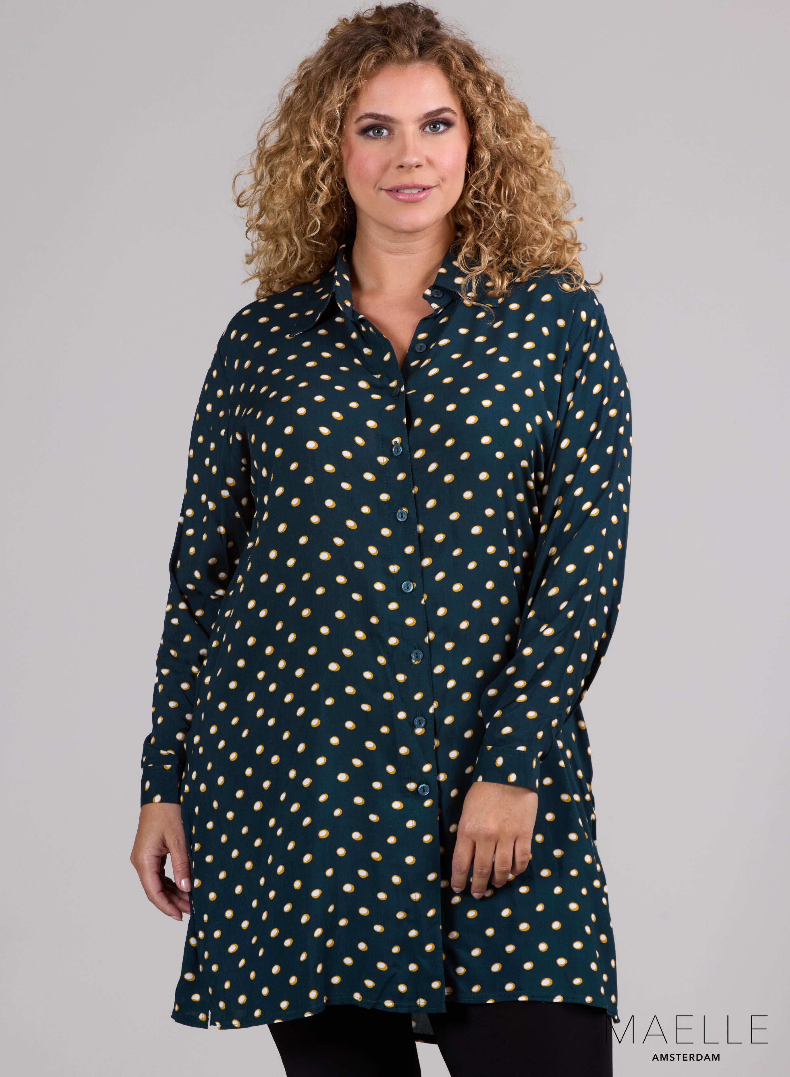 Maelle Light Viscose Button Blouse Dots Green