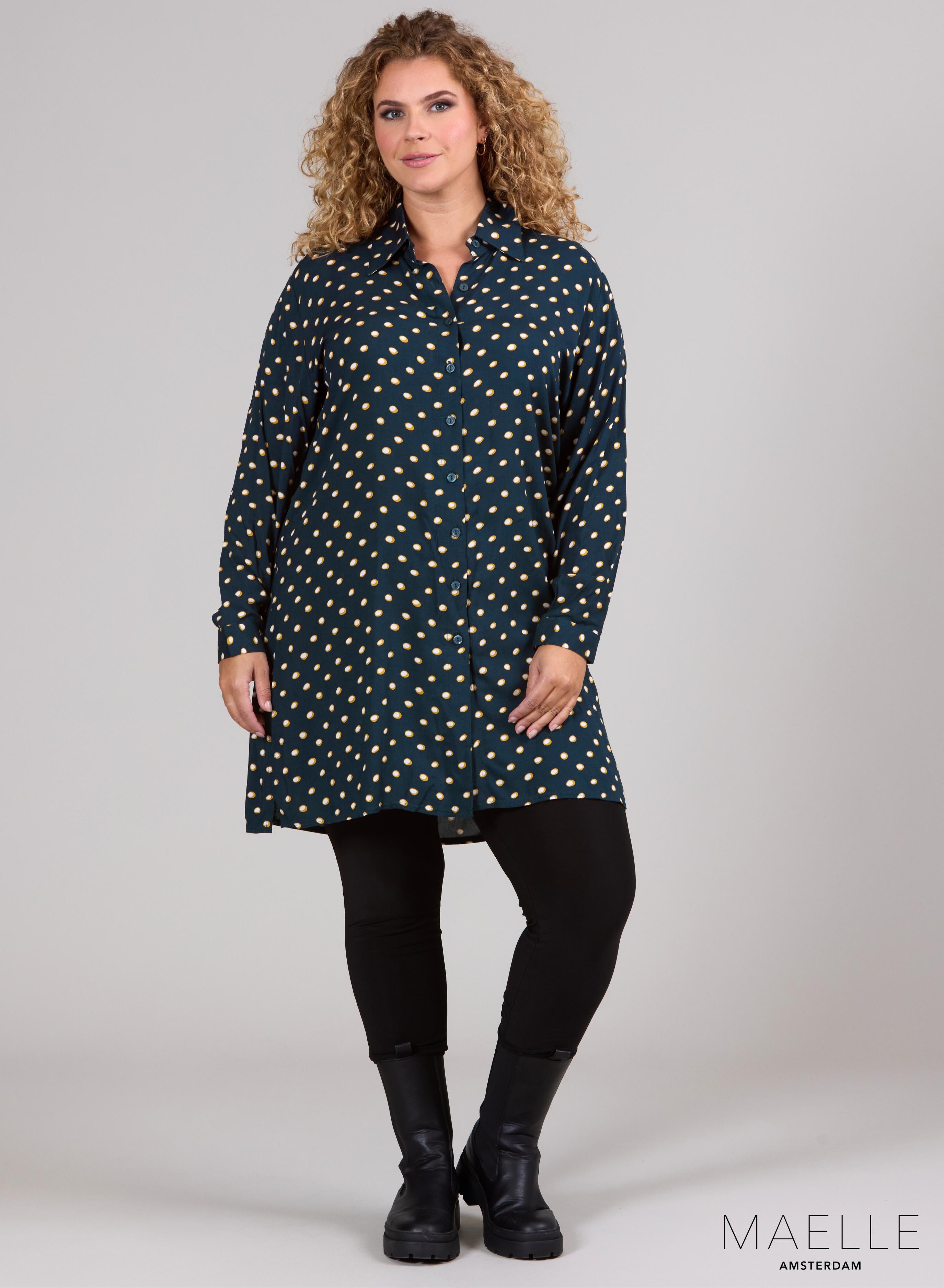 Maelle Light Viscose Button Blouse Dots Green