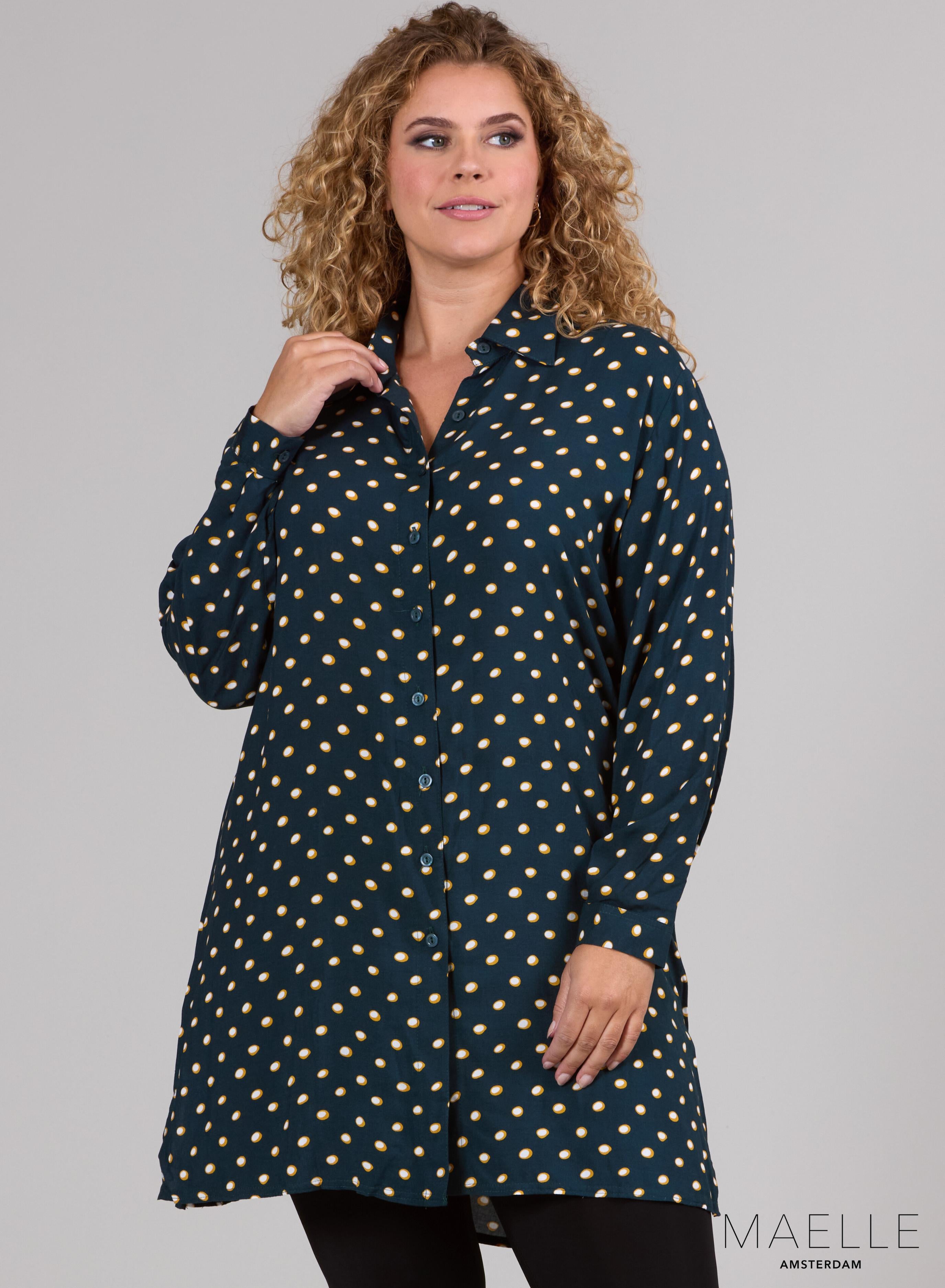 Maelle Light Viscose Button Blouse Dots Green