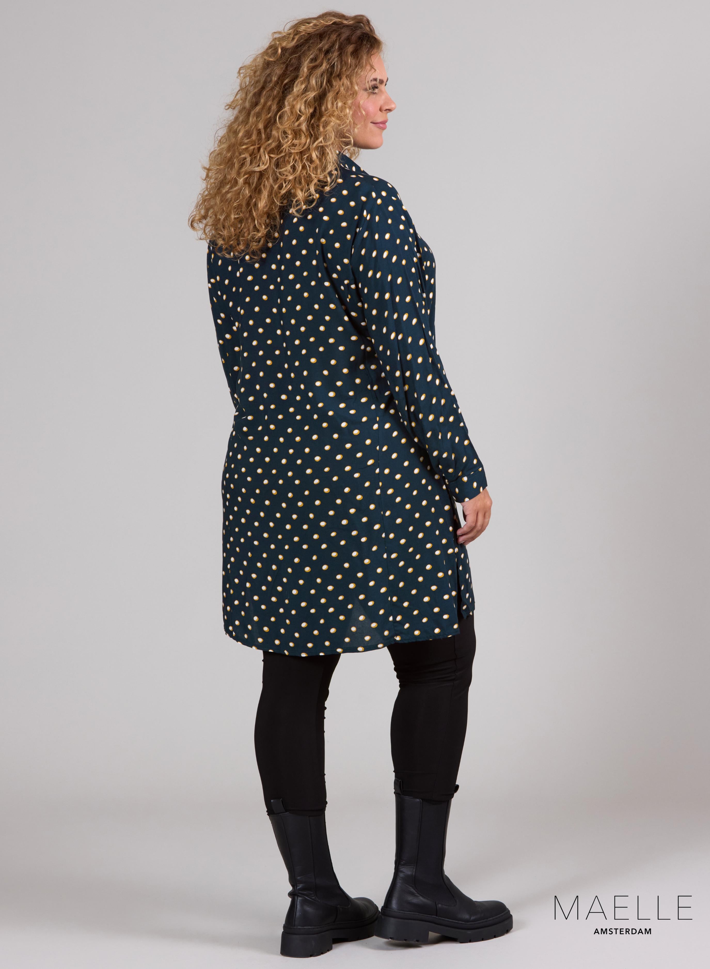 Maelle Light Viscose Button Blouse Dots Green