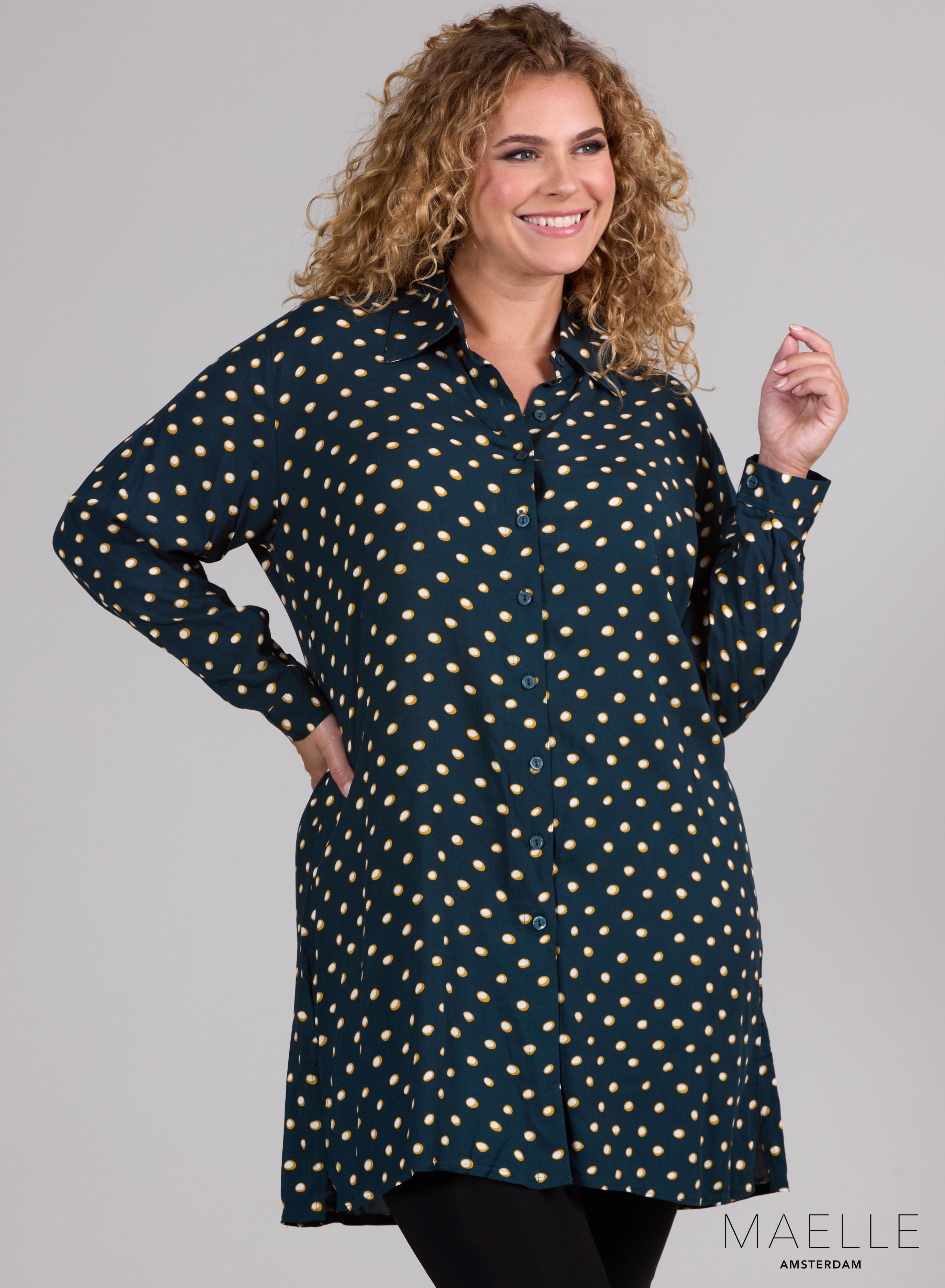 Maelle Light Viscose Button Blouse Dots Green