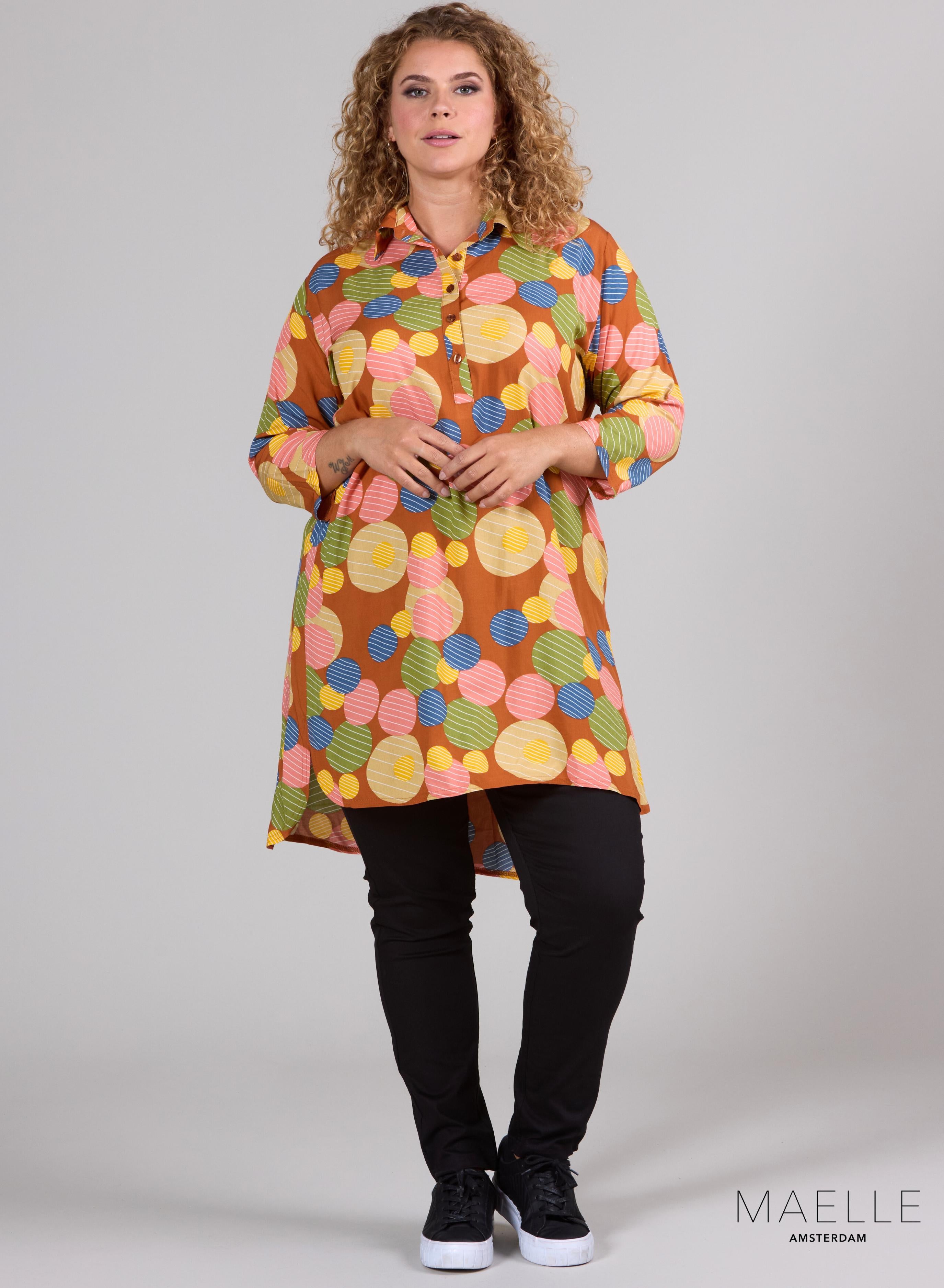 Maelle Buttoned Tunic Circle Pattern Rust Orange