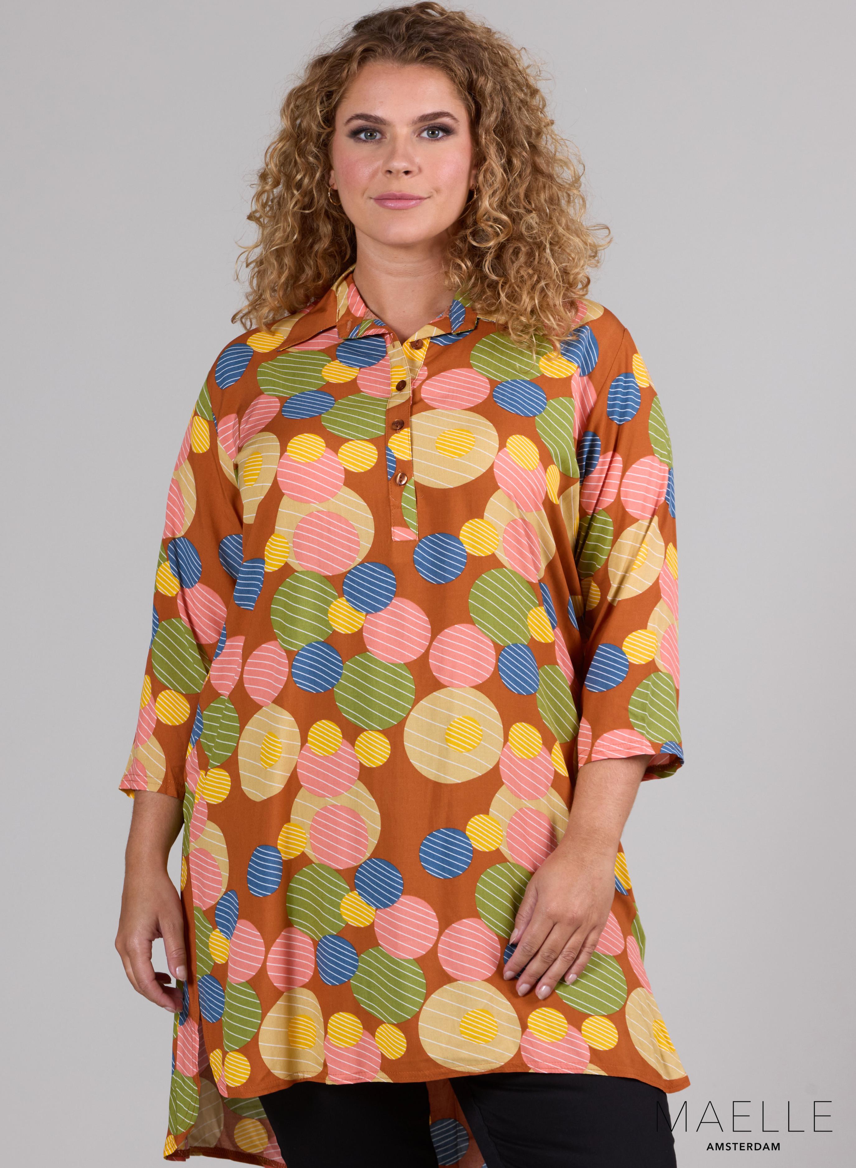 Maelle Buttoned Tunic Circle Pattern Rust Orange