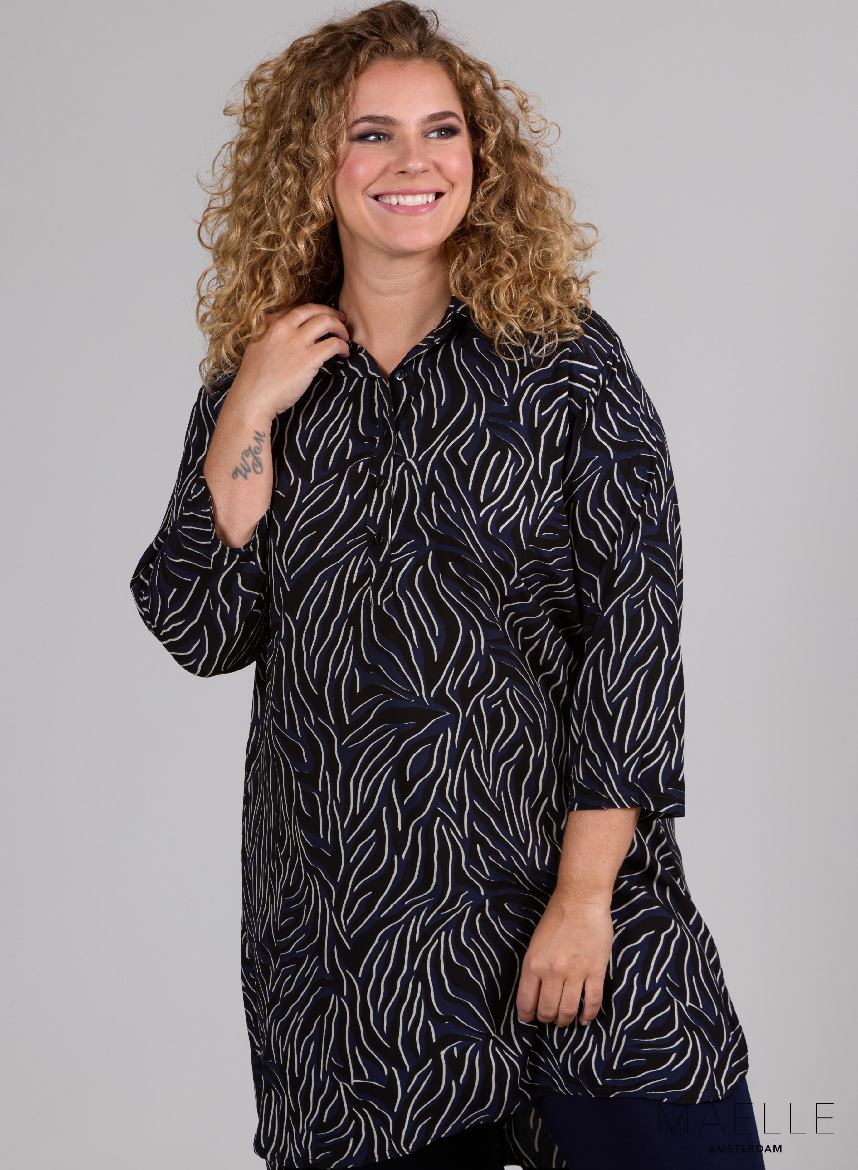 Maelle Buttoned Tunic Zebra Dark Navy