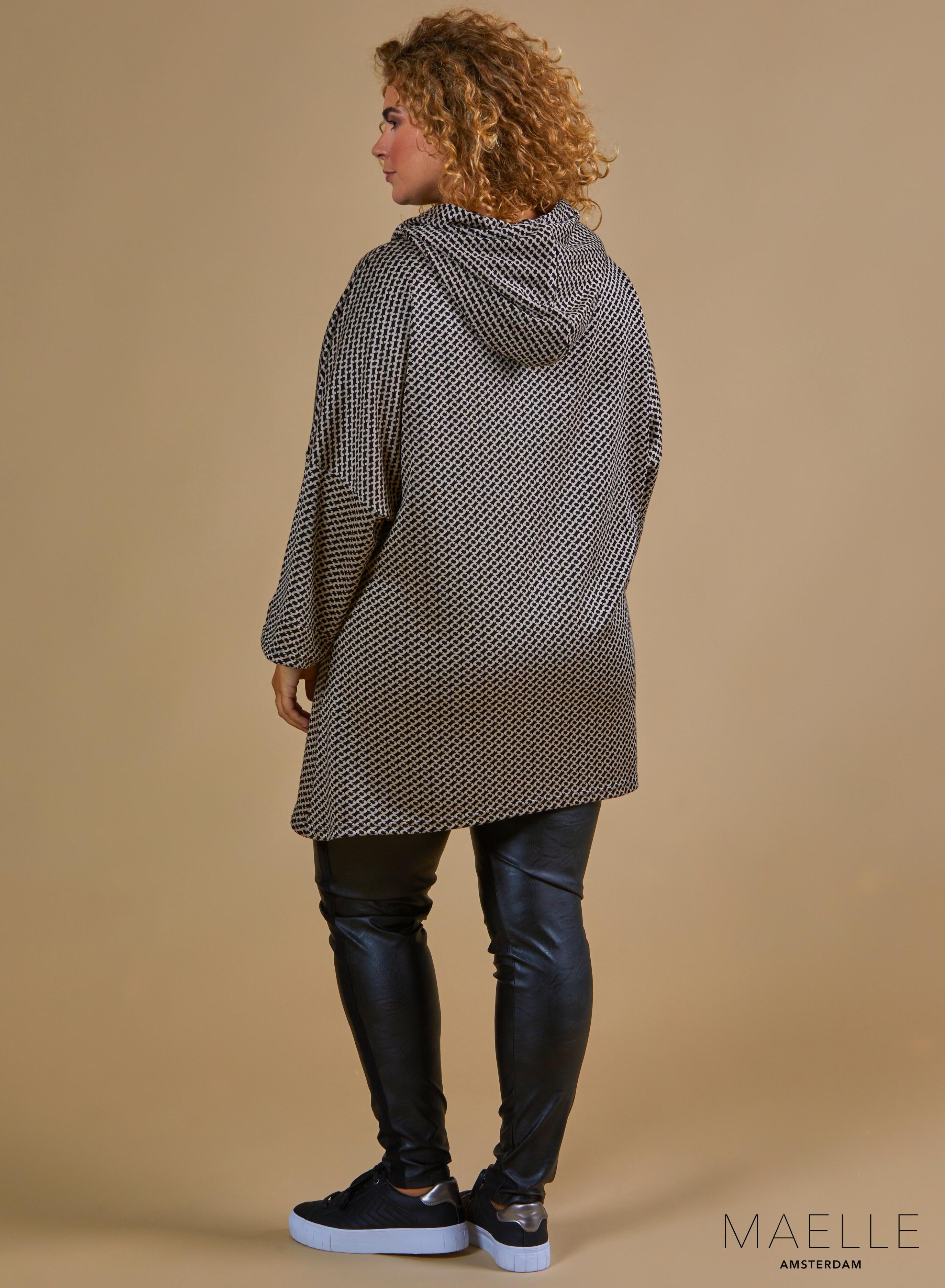 Maelle Warm Tunic Hoody Circled Pattern Taupe