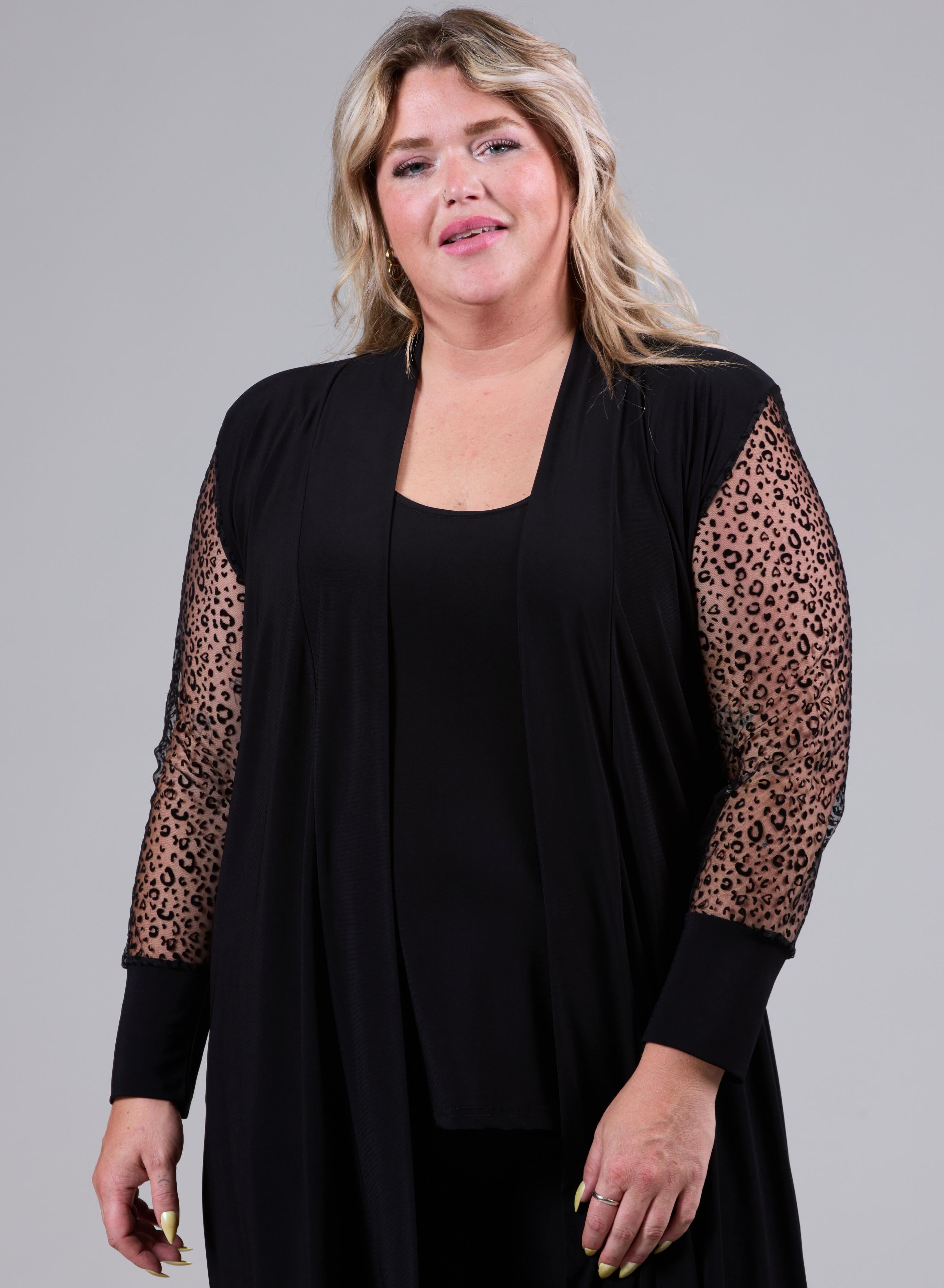 Magna Cardigan With Chiffon Mesh Sleeves Cheetah Design