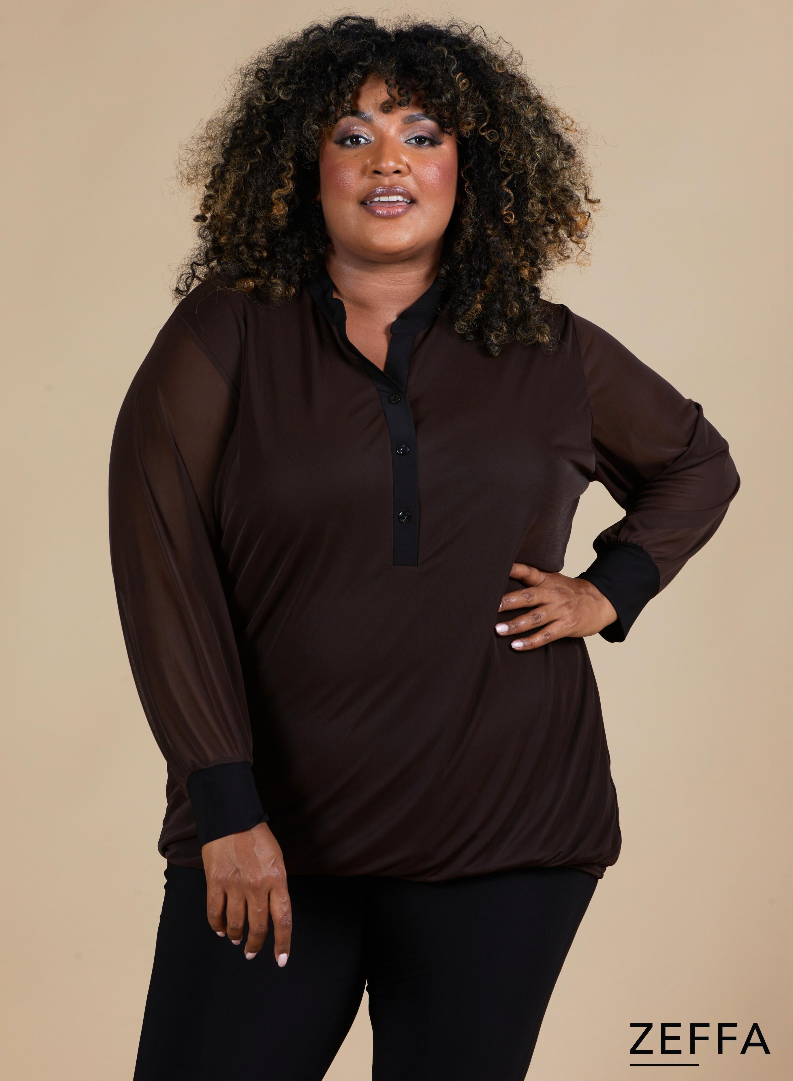 Zeffa Stretchy Mess Chiffon Blouse Brown